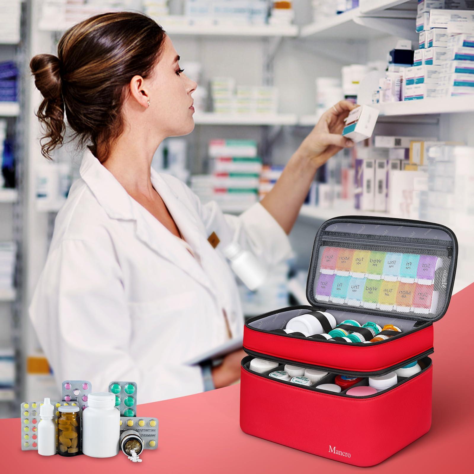 Mancro Mancro Dual Layers Medicine Organizer Bag, Pill Bottle Organizer Storage with Lockable Zipper, Medication Travel Bag for Pills, Vitamins, Medical Supplies for Home Storage, Travel