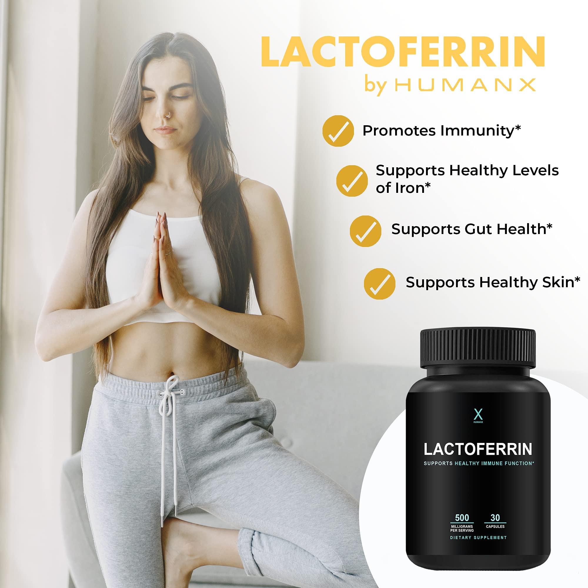 HUMANX HUMANX Lactoferrin 500mg - Powerful Serving Size (Gluten Free, Non GMO, Soy Free Supplements) - A Component in Colostrum - USA Made, Supports Healthy Immunity, Iron Utilization & Absorption
