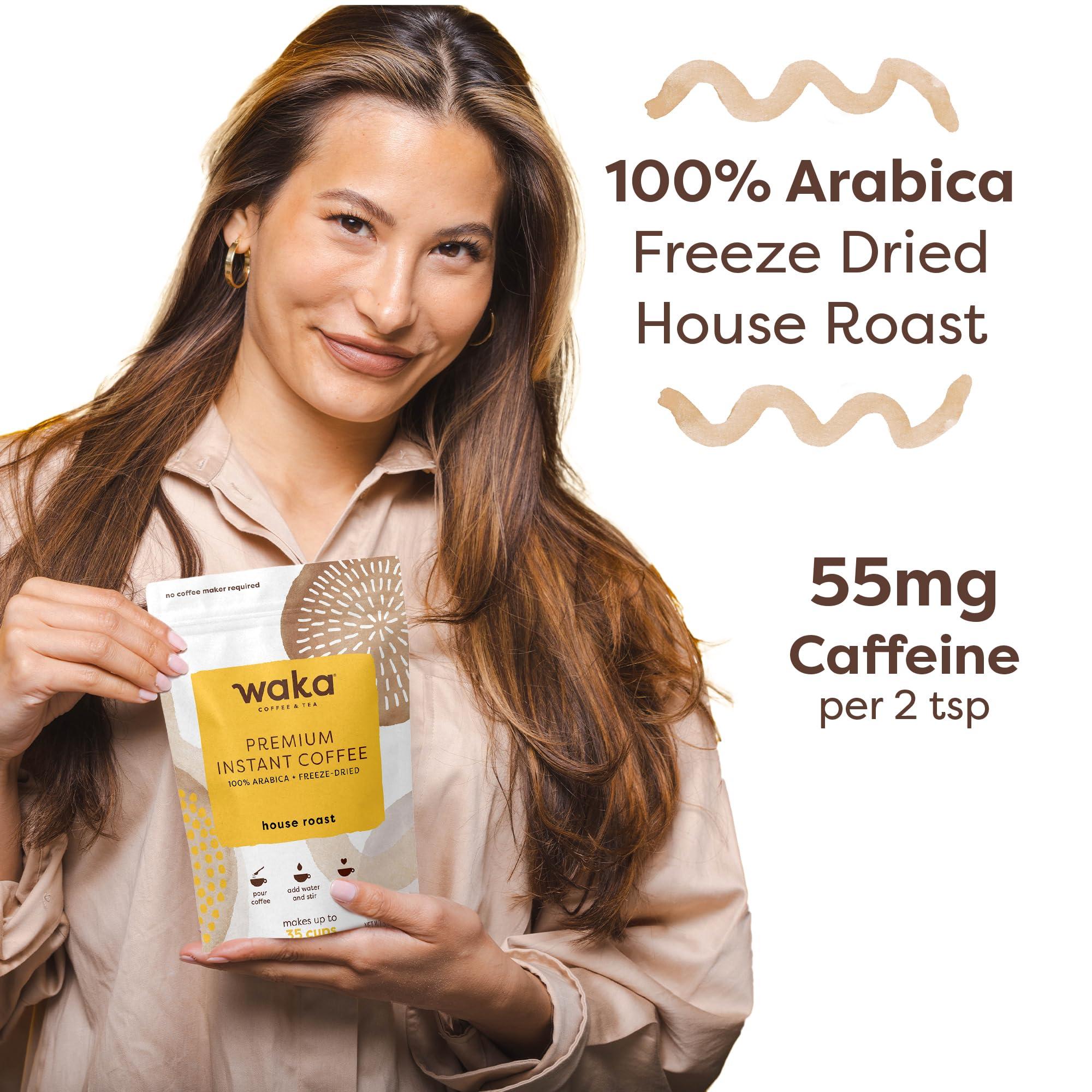 Waka Coffee Waka Instant Coffee, House Roast - 100% Arabica Beans, Freeze Dried Granules, No Sugar or Additives - Bulk Bag for Quick Hot and Iced Coffees, Up to 35 Cups (3.5oz)
