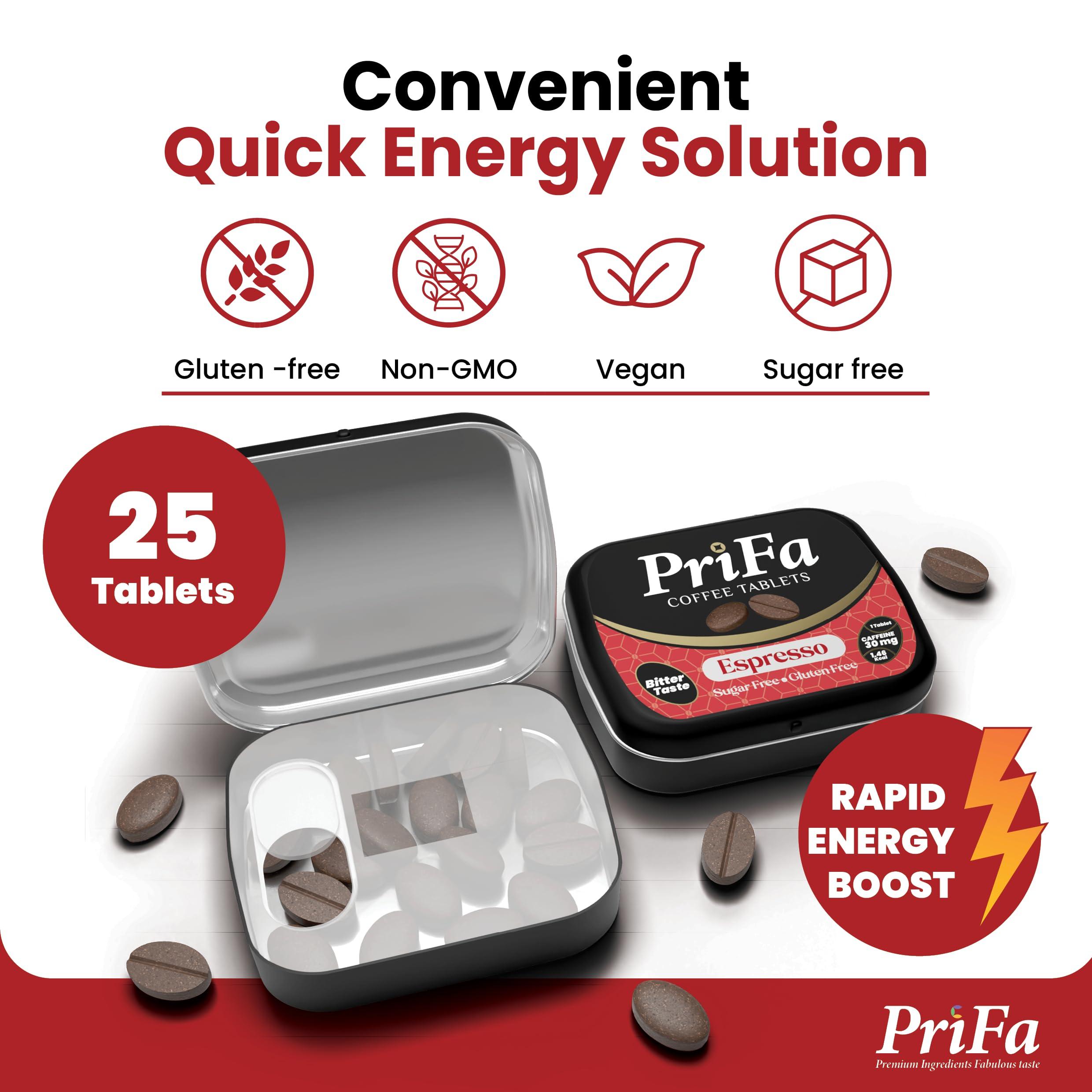 Prifa PriFa Coffee Tablets, Pocket Coffee Espresso To Go - Unsweetened Real Coffee Absorbable Coffee Candy - Natural Sugar Free Instant Coffee, Caffeine Mints for Keto (Espresso, 1 Pack, 25 Tablets)
