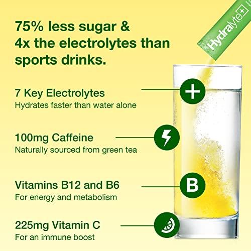 Hydralyte Hydralyte Electrolytes Plus Energy - Lemon Lime Low Sugar Rapid Rehydration Powder with Caffeine - Lightly Sparkling Electrolyte Powder for Sports Performance and Recovery (8oz Serving, 20 Count)