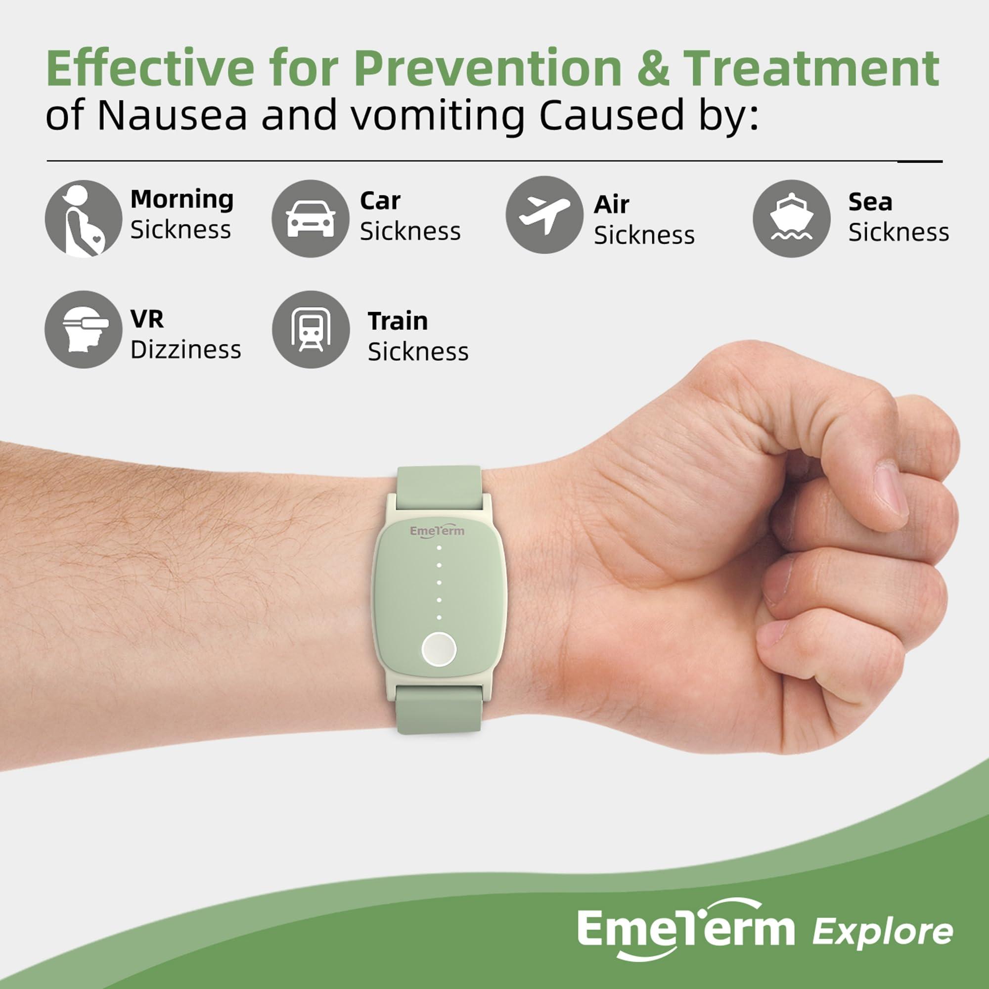 EmeTerm EmeTerm Explore Mint Green Anti-Nausea Wristband IP67 Waterproof Morning Motion Travel Sickness Vomit Relief Rechargeable Classic Strap Design No Gel Drug Free Without Side Effects