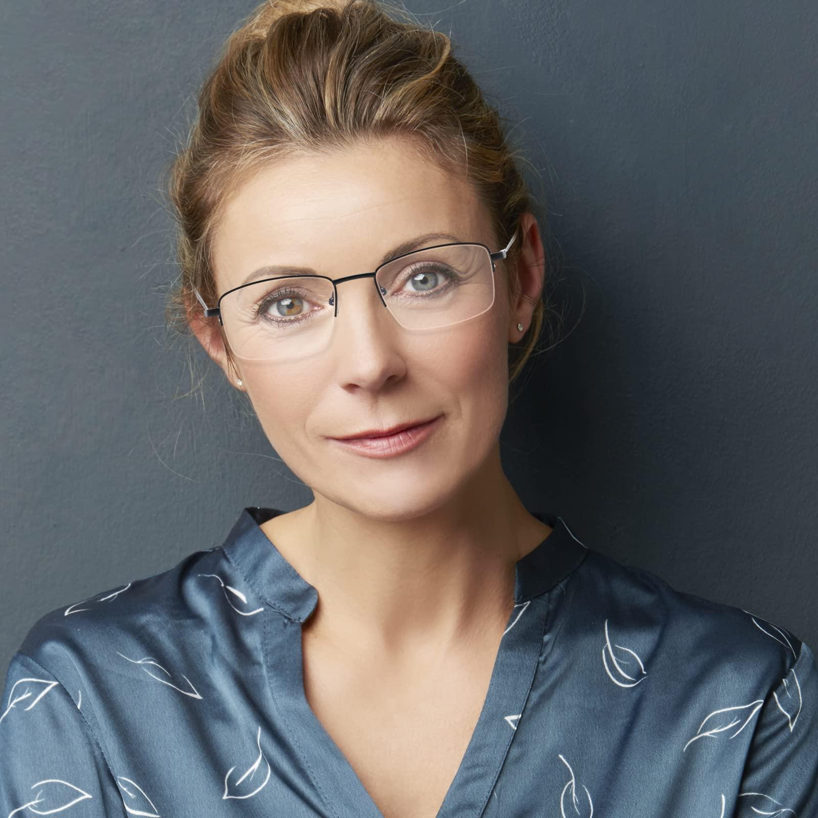 FEIVSN FEIVSN Progressive Multifocus Reading Glasses Blue Light Blocking, Multifocal Readers for Men Women Trifocal Lightweight Eyewear Half Metal Frame Titanium Alloy (3 Pack: Black+Gun+Silver, 1.50)