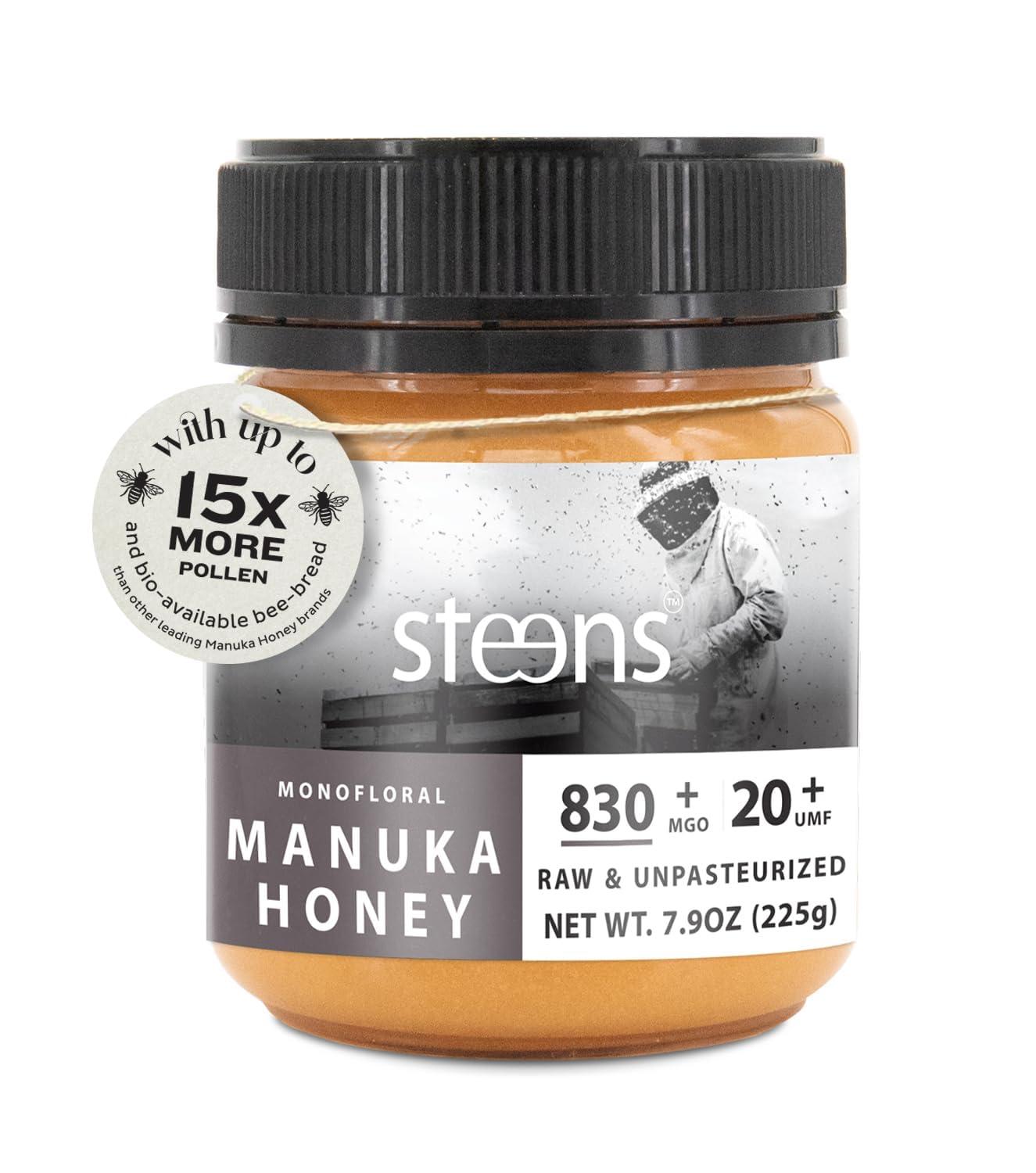 Steens Steens Manuka Honey - MGO 830+ - Pure & Raw 100% Certified UMF 20+ Manuka Honey - Bottled and Sealed in New Zealand - 4 x 7.9 oz