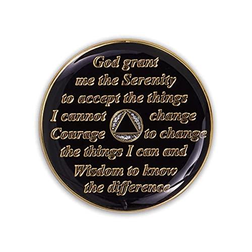 The Token Shop 1 Year Sobriety Coin | Glitter Triplate AA Chip Recovery Anniversary Token (Silver)