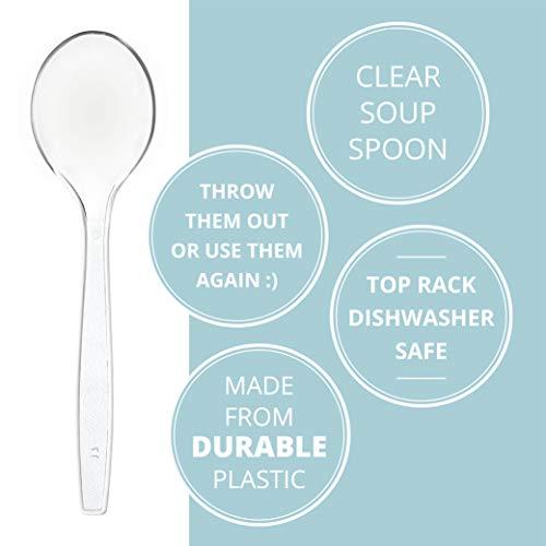 PLASTICPRO Plasticpro Disposable Clear Plastic Soup Spoons Heavyweight Utensils Pack of 50 Count