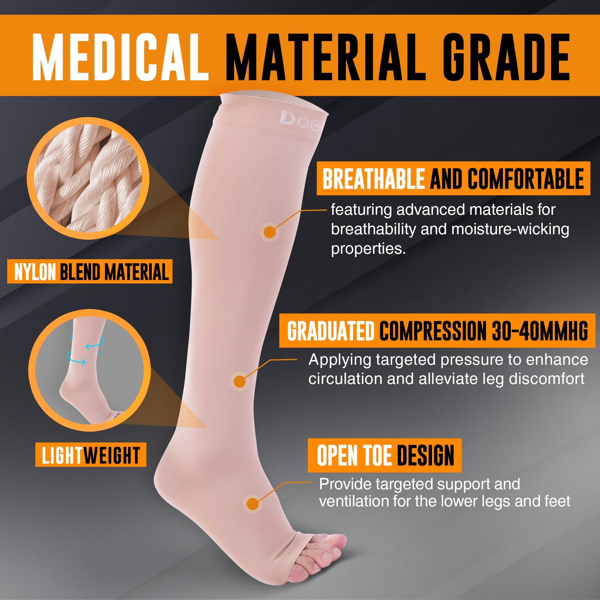 Doc Miller Doc Miller Open Toe Compression Socks, 30-40 mmHg, Toeless, Support Circulation, Shin Splints, Calf Recovery, Varicose, Knee High, Medical Grade, Skin/Nude Socks, 4X-Large Size for Men & Women, Pair