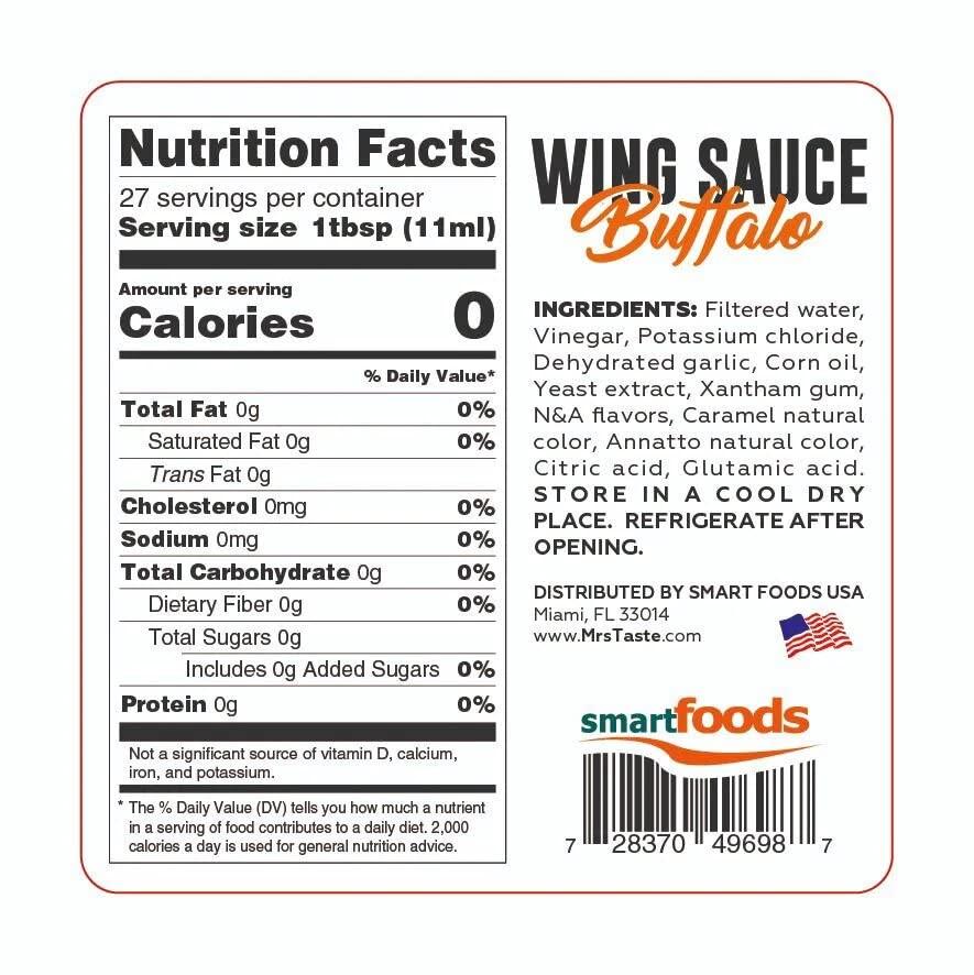 Mrs Taste Mrs Taste Sugar Free Sauce, Zero Calories, Zero Sodium, Zero Sugar, High Fiber, Keto Friendly, Paleo Friendly, Low Calorie Option, Condiments and Sauces (10 oz, Buffalo)
