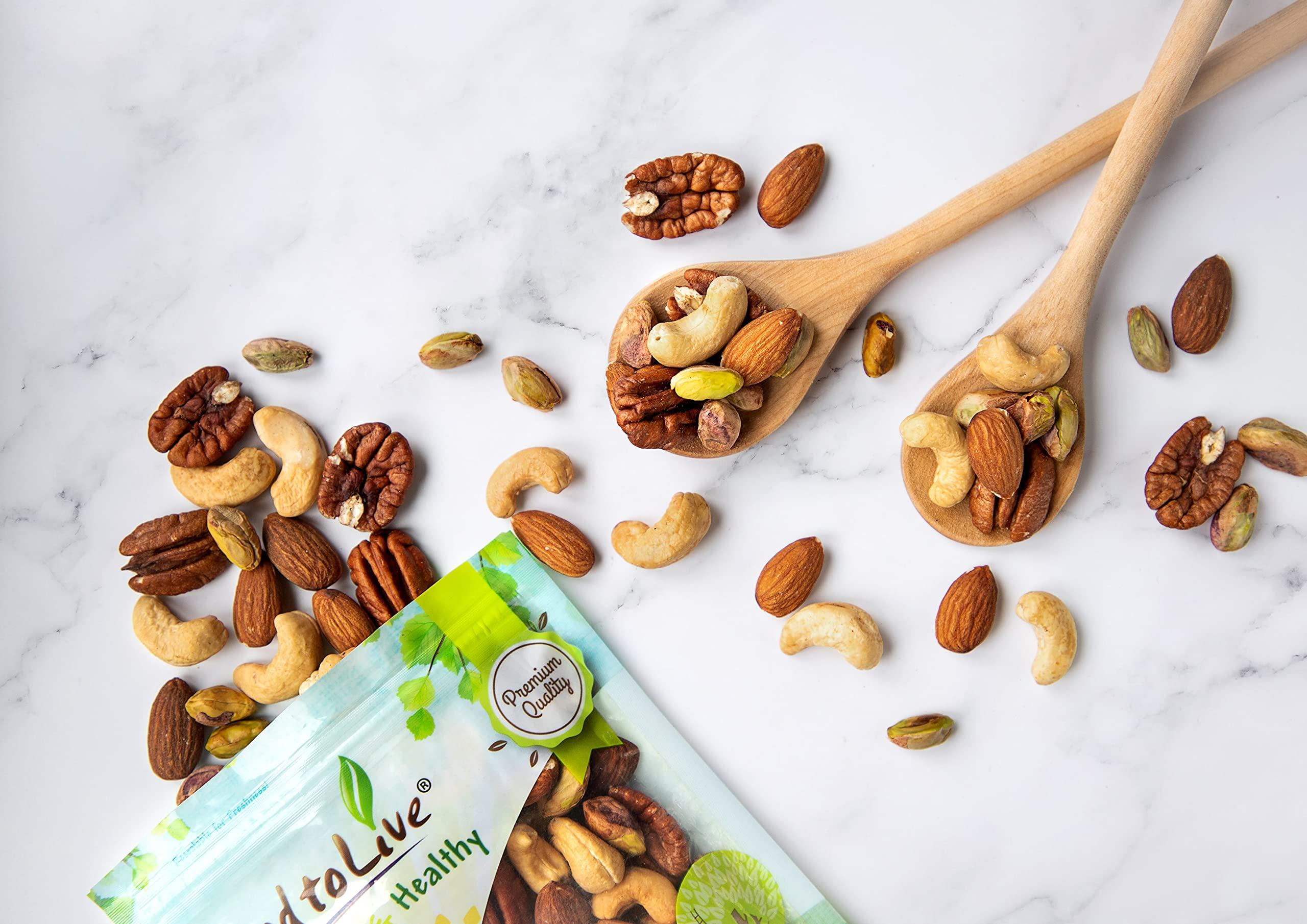Food to Live Food to Live Premium Four Nuts Mix, 16 Pounds A Blend of Dry Roasted Pistachios, Almonds, Pecans, Cashews, and Almonds with Himalayan Salt, Protein Rich Trail Mix, Healthy Vegan Snack, No Oil Added