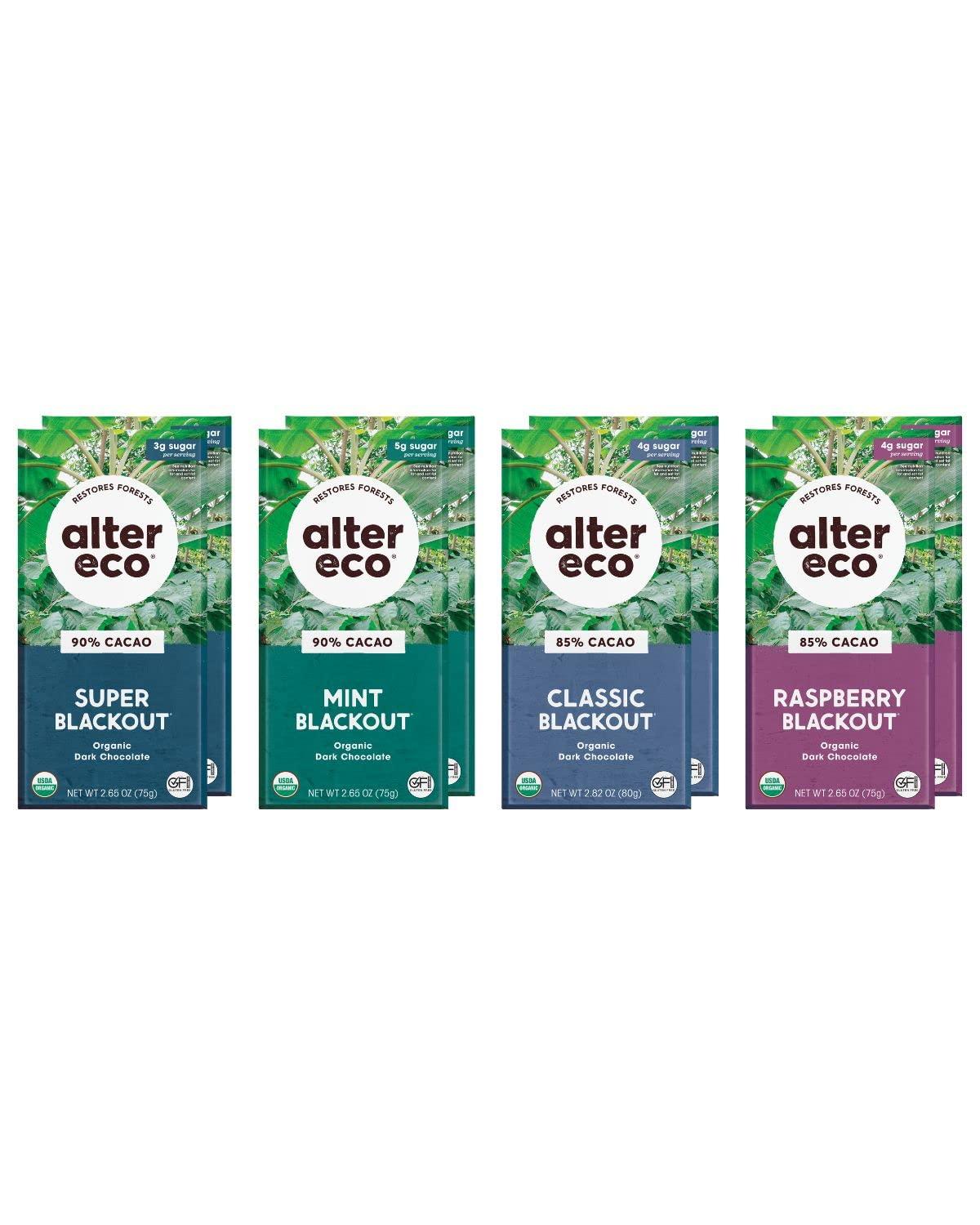 Alter Eco Alter Eco | Blackout Variety Pack | Pure Dark Cocoa, Fair Trade, Organic, Non-GMO, Gluten Free Dark Chocolate Bars - (4 Flavors - 8 Bars)