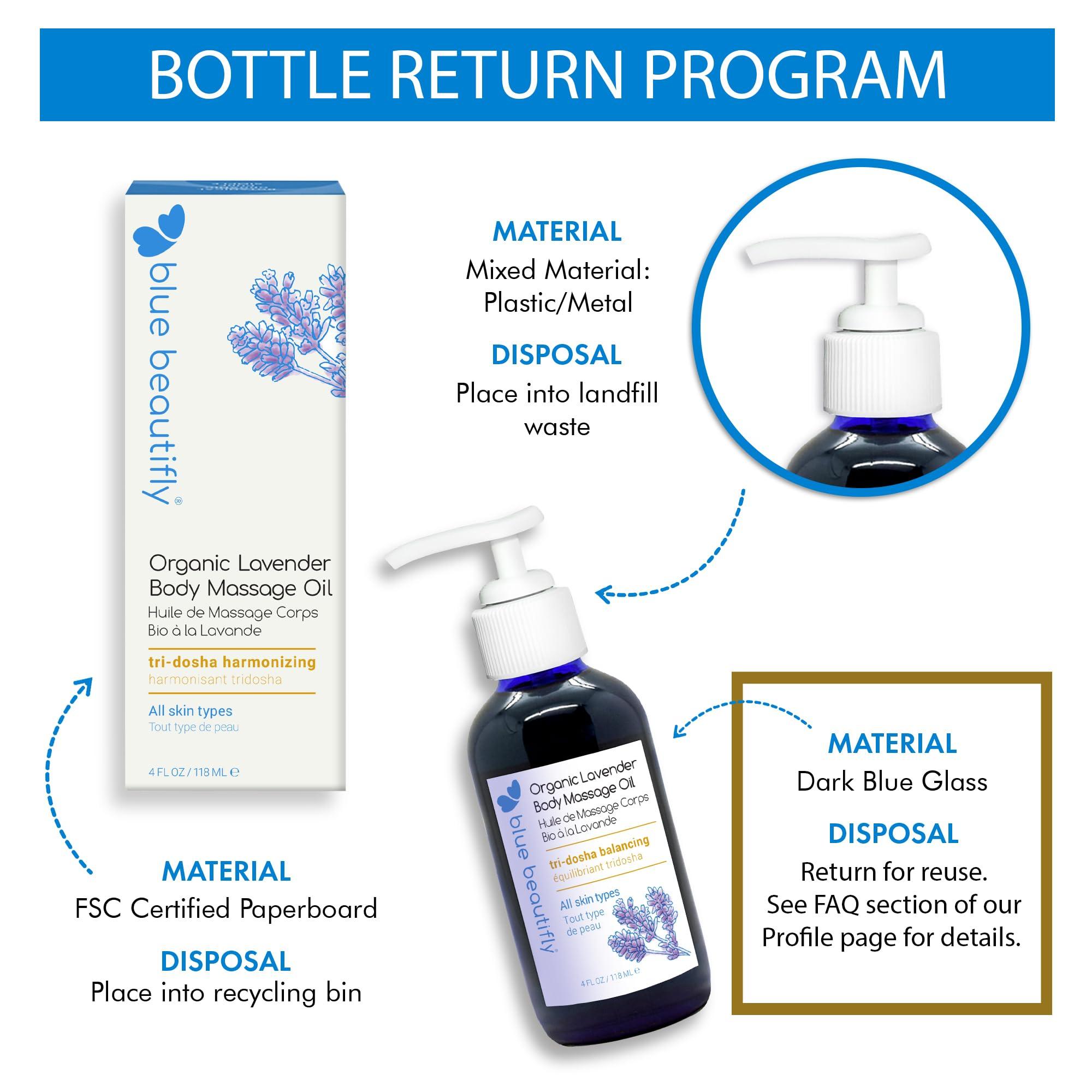 Blue Beautifly Blue Beautifly USDA Certified Organic Lavender-Infused Body Oil For Women and Men | Super Moisturizing for Skin. Super Calming for Mind. | Harmonizes Doshas with Ayurvedic Botanical Extracts | 4 fl oz