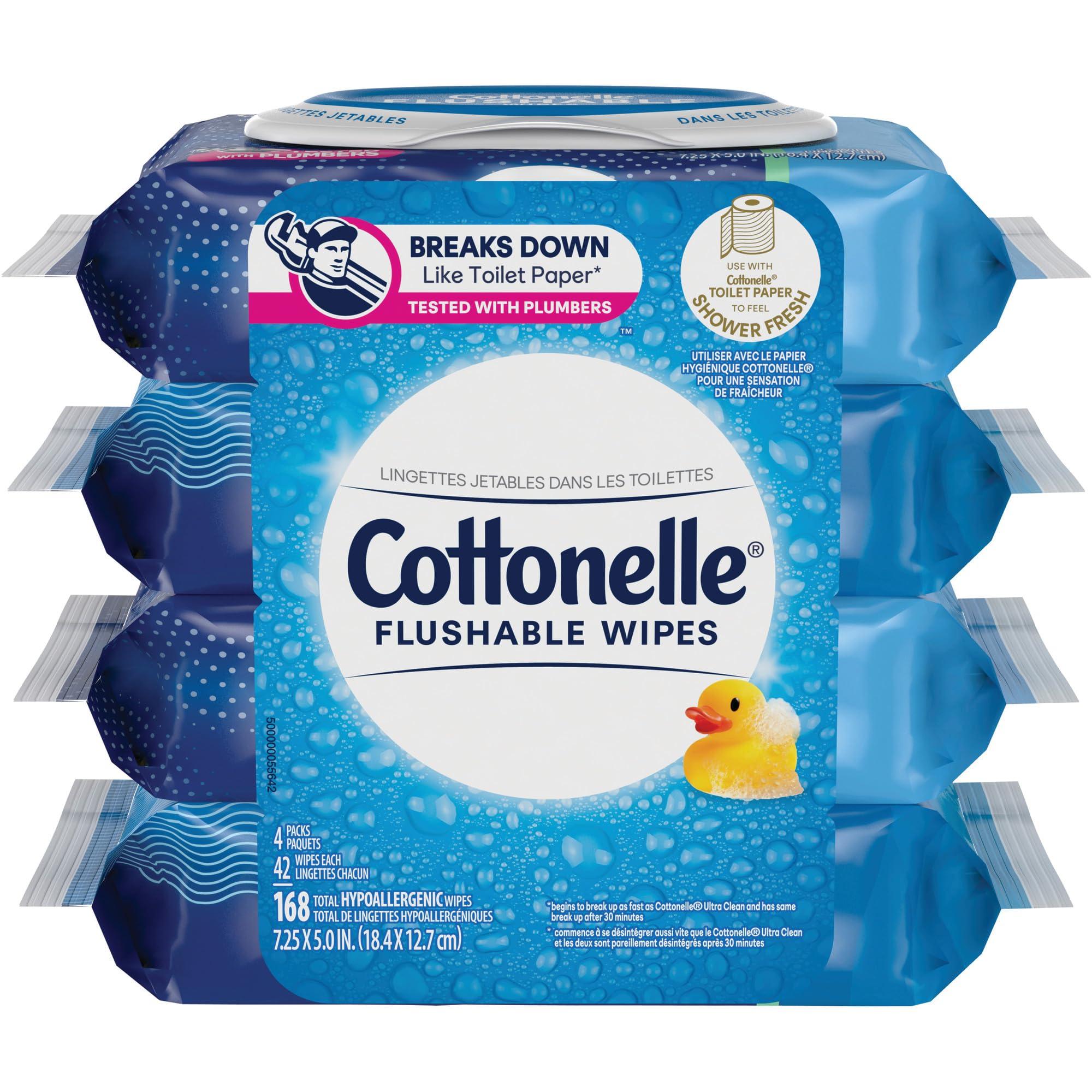 Cottonelle Cottonelle Flushable Wipes, 7-1/4\" x 7-1/4, White, 168 Sheets Per Carton, Set Of 4 Cartons