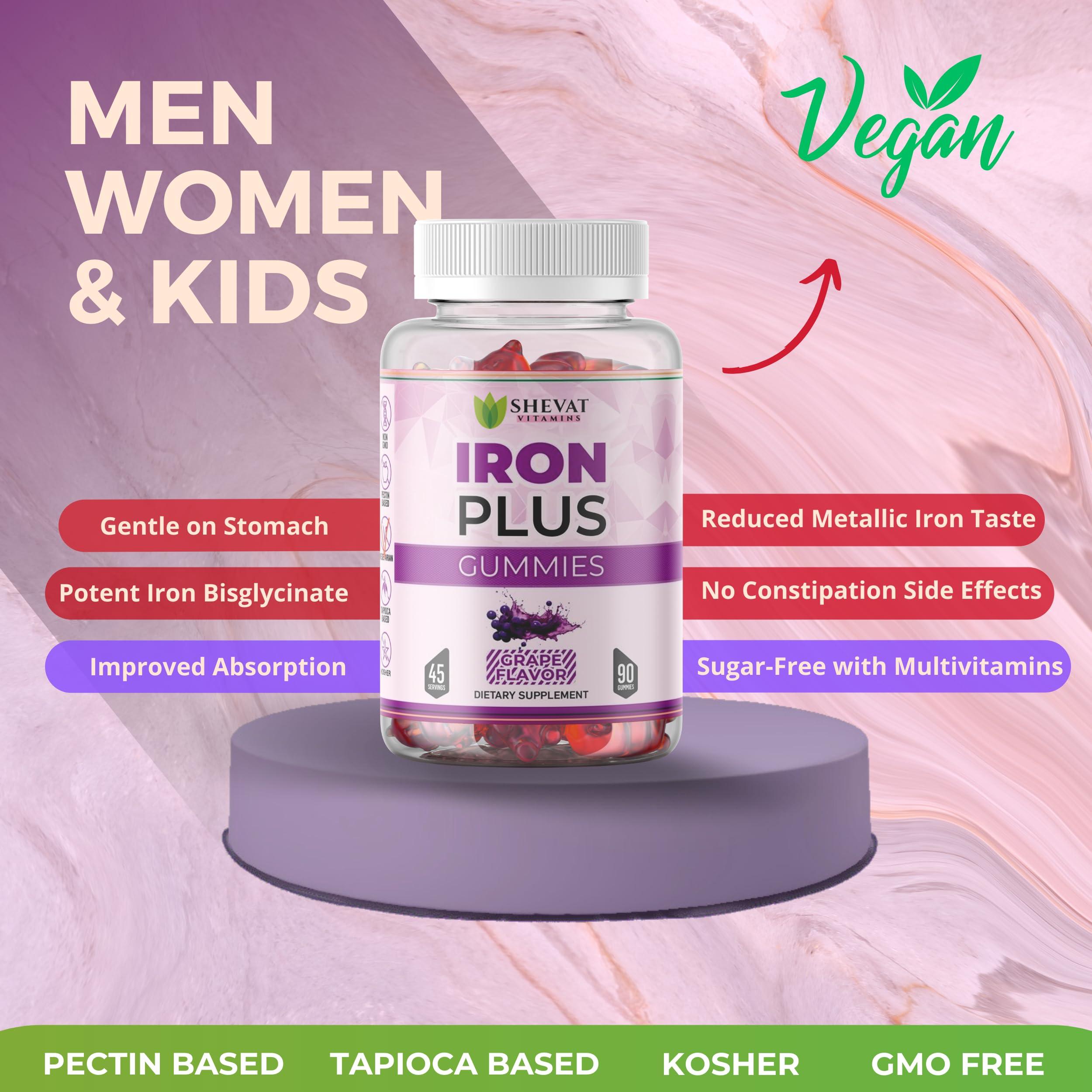 SHEVAT VITAMINS Family Iron Gummies for Women, Men & Kids Chewable Iron Supplements for Women Anemia & Men  Kids Iron Gummies with Iron Vitamins for Women  Vegan,Gluten-Free(Grape Flavor) Immune Support  USA Made