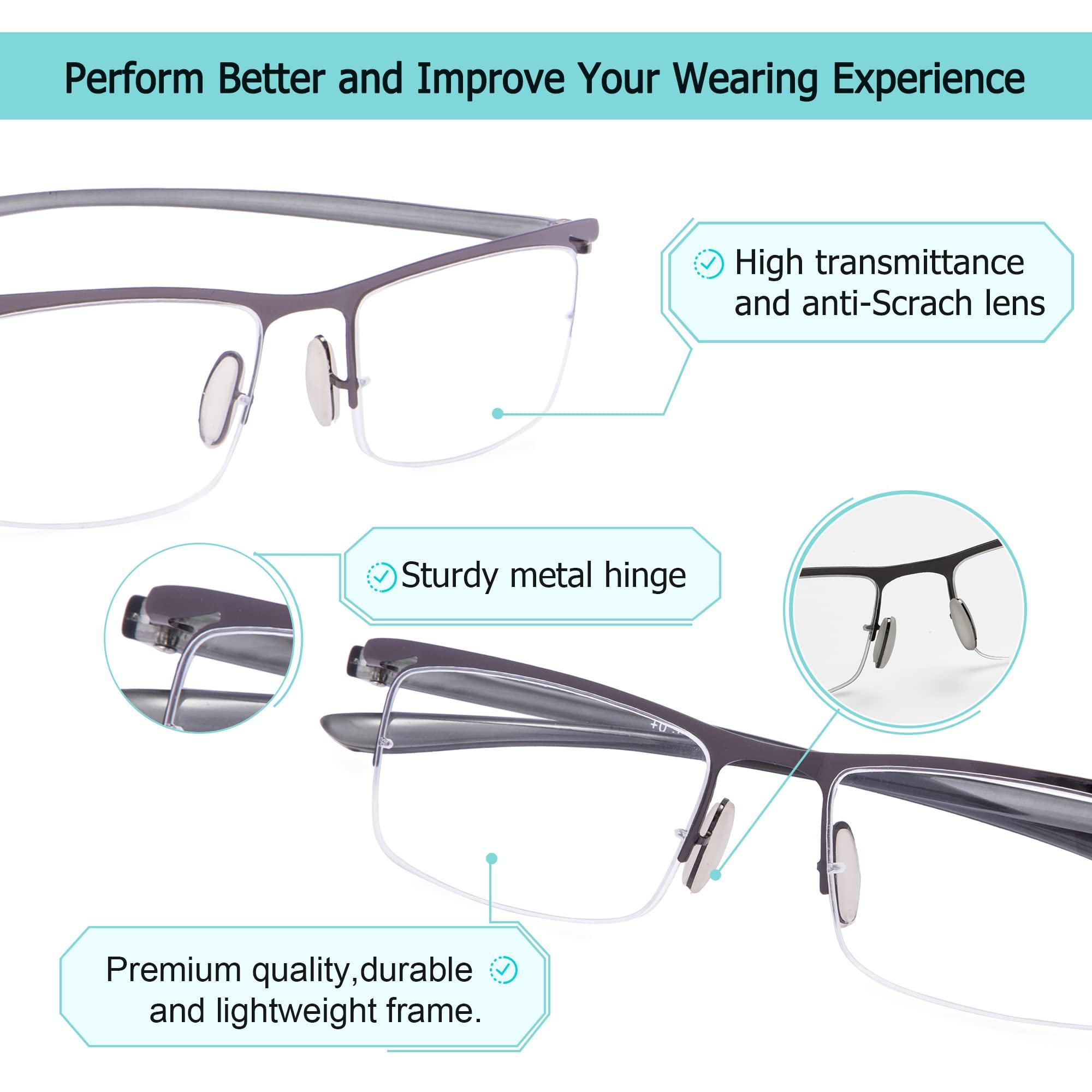 LUR 3 Packs Half-rim Reading Glasses + 6 Packs Classic Reading Glasses (Total 9 Pairs Readers +4.00)
