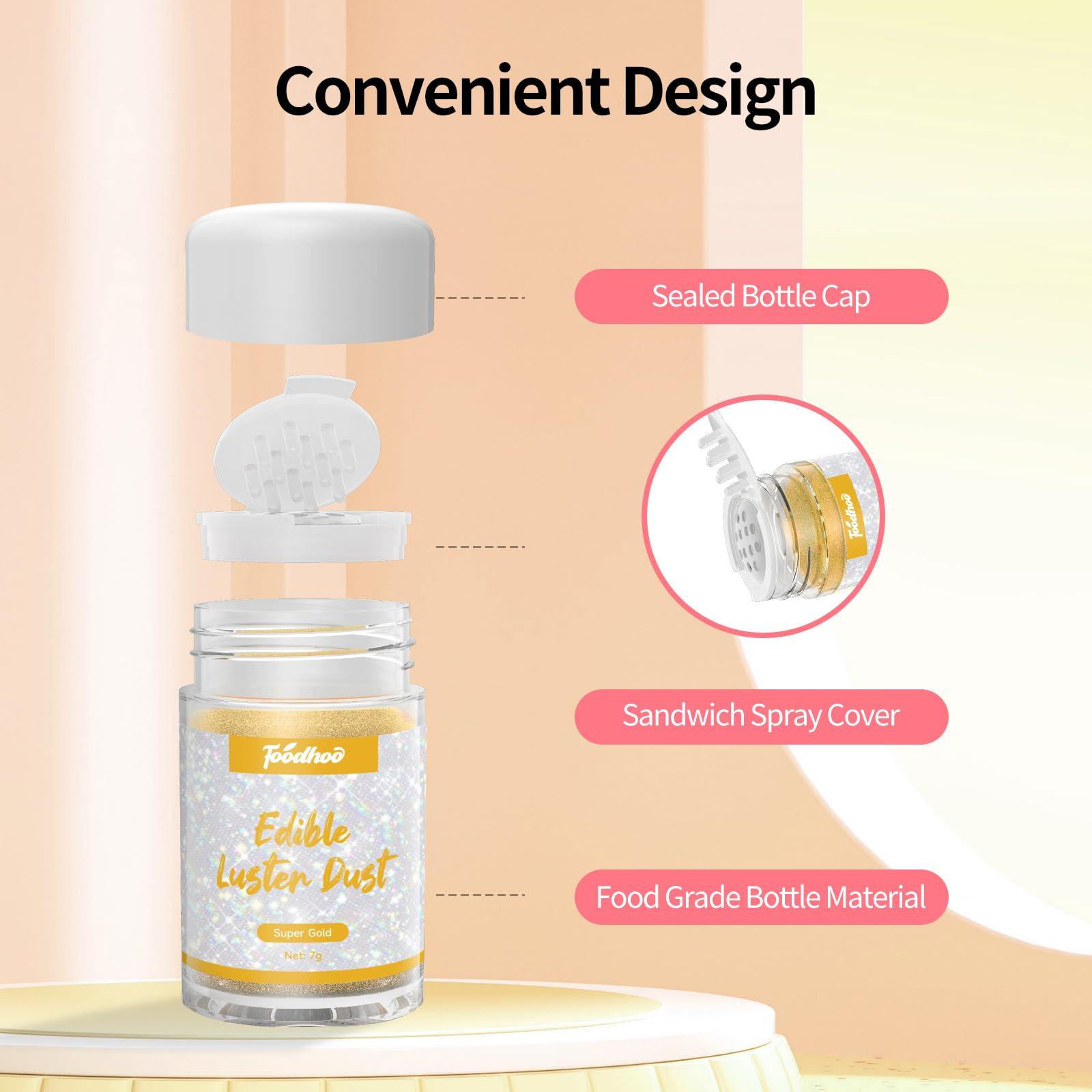 FOODHOO Foodhoo Super Gold Luster Dust Edible, Food Grade Edible Glitter Sprinkles, Edible Shimmer Dust, Tasteless Edible Glitters for Drinks, Cocktails, Cakes, 7g/bottle