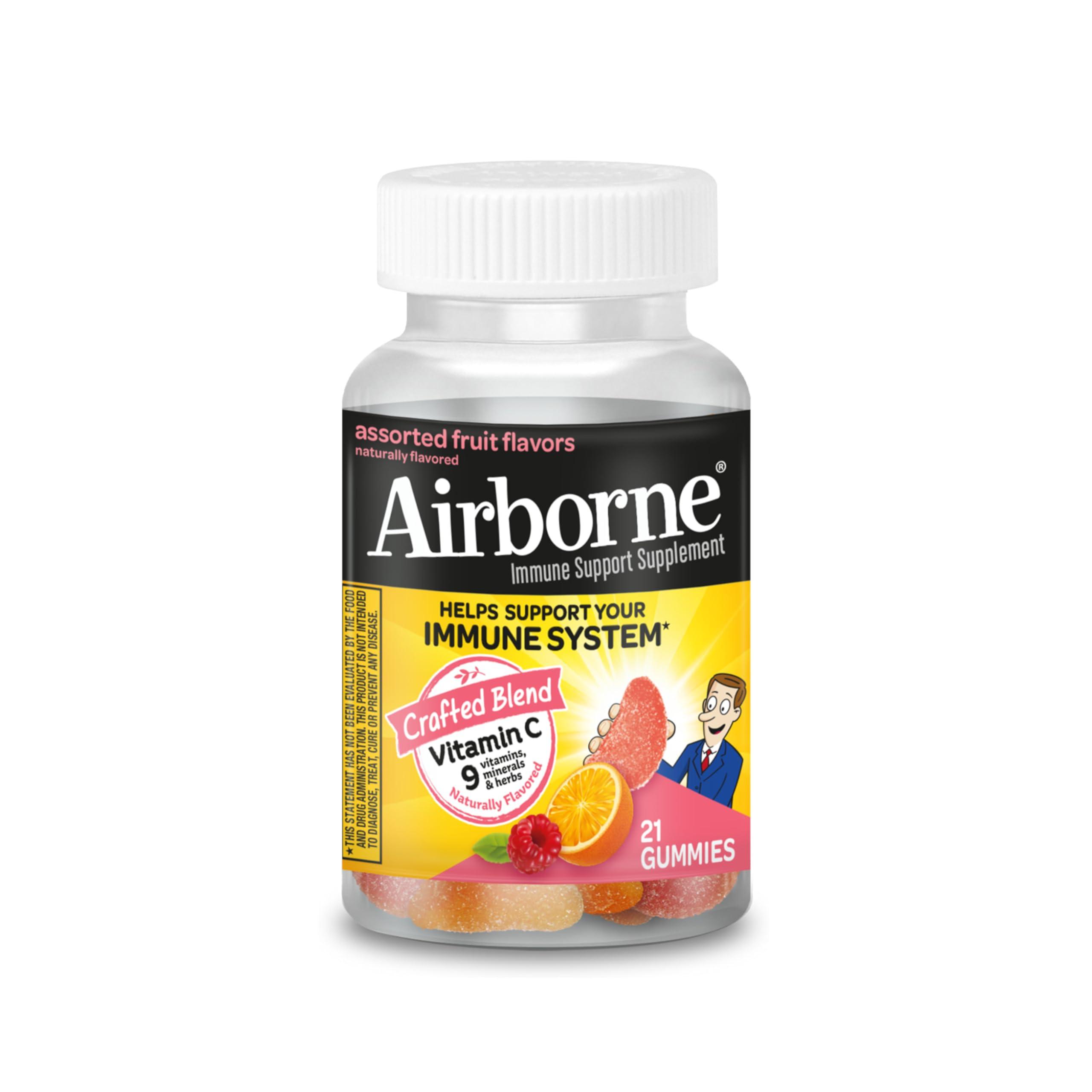Airborne Airborne 750mg Vitamin C Gummies For Adults, Immune Support Supplement with Powerful Antioxidants Vitamins A C & E - 21 Gummies, Assorted Fruit Flavor