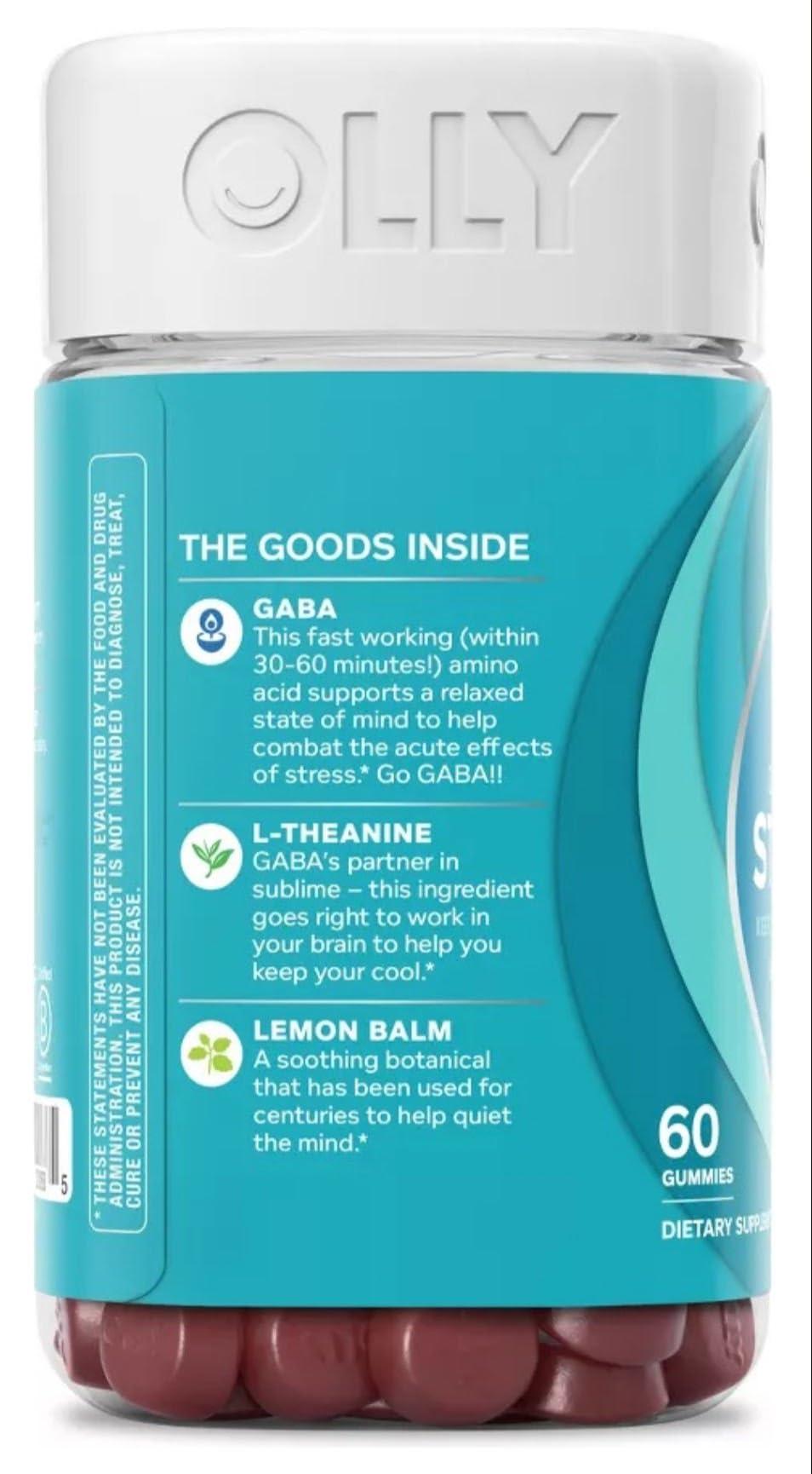 OLLY OLLY Goodbye Stress Gummy, GABA, L-Theanine, Lemon Balm, Stress Relief Supplement, Berry - 60 Count
