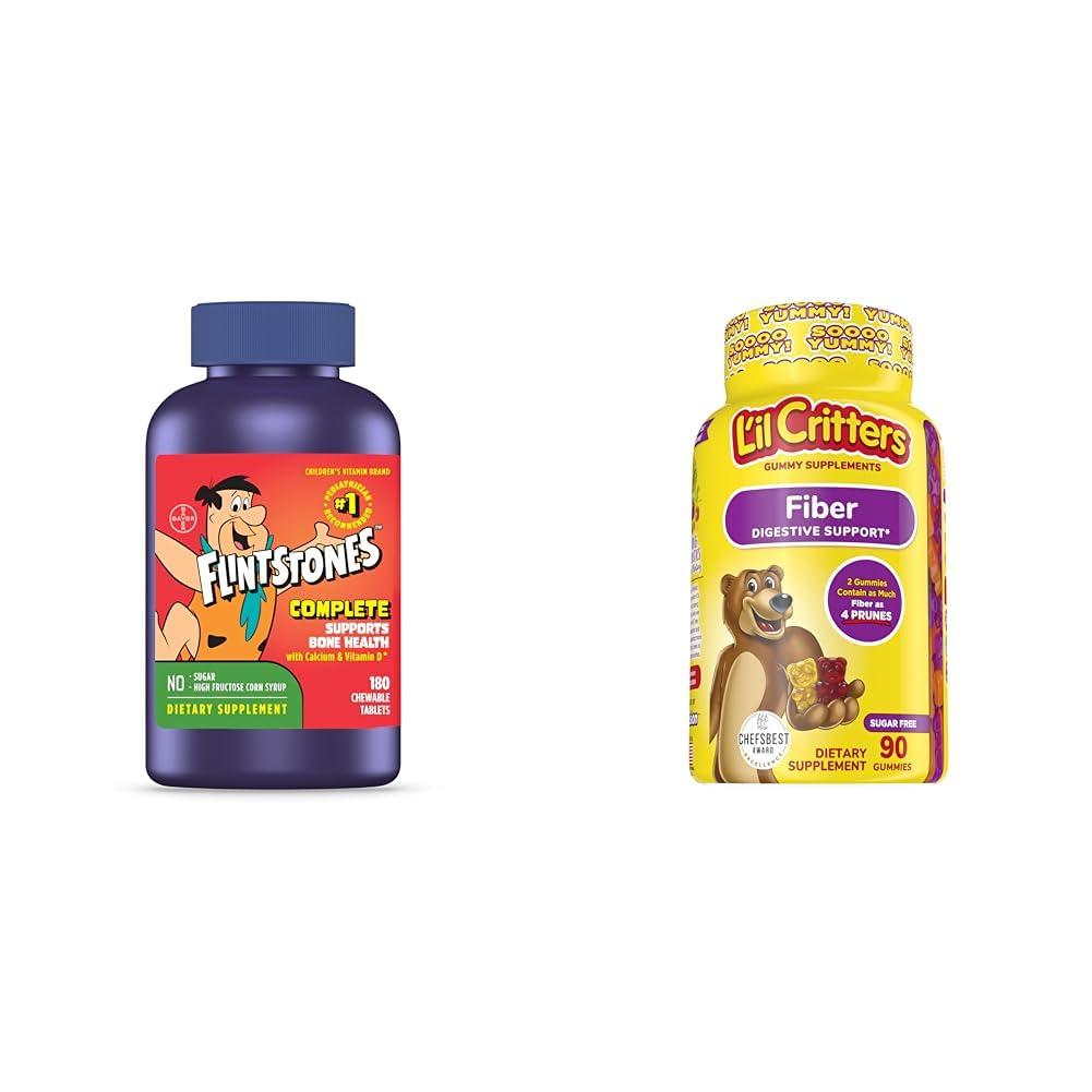 Flintstones Vitamins Flintstones Vitamins Chewable Kids Vitamins, Complete Multivitamin & Lil Critters Fiber Daily Gummy Supplement for Kids, for Digestive Support, Berry and Lemon Flavors, 90 Gummies