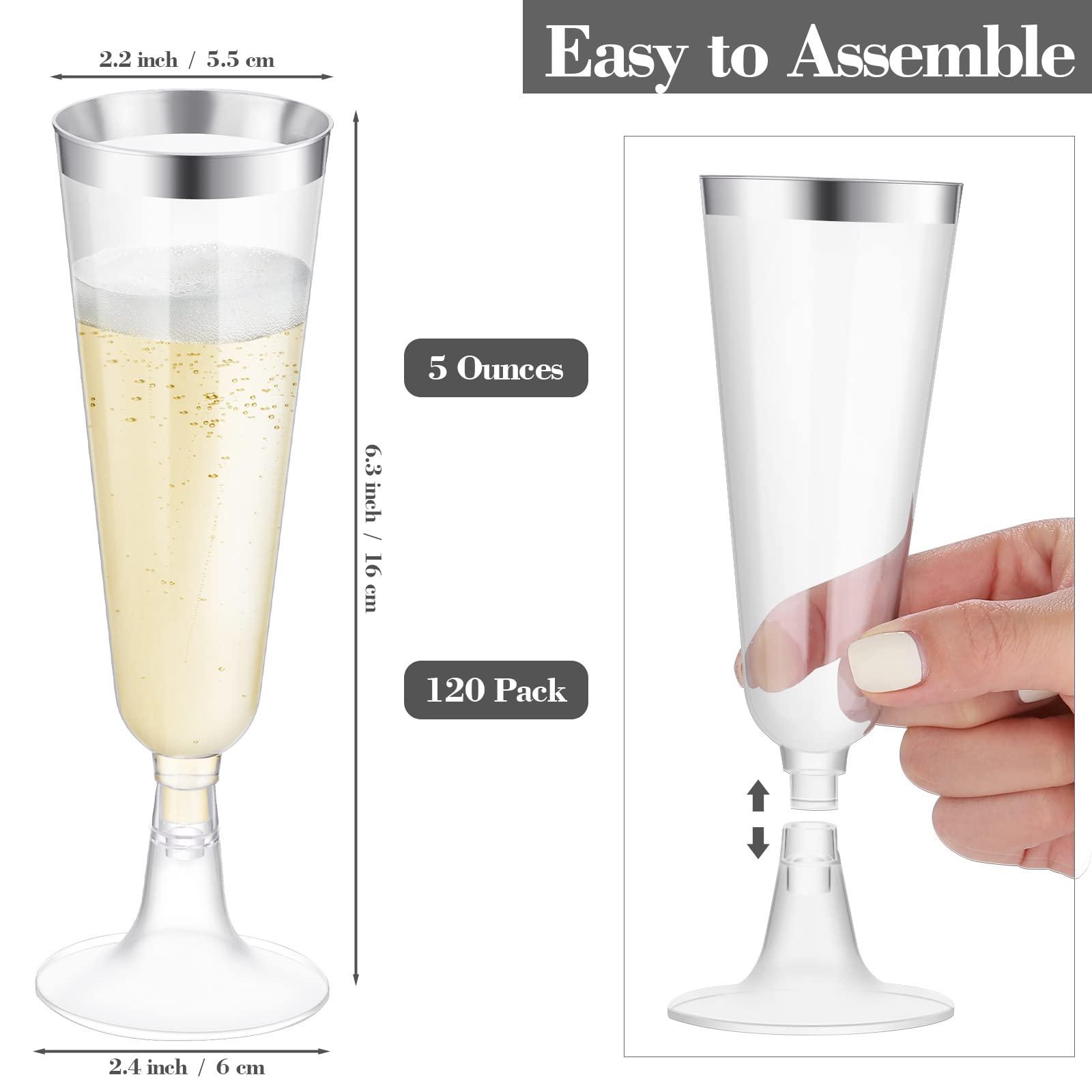 Ruisita Ruisita 120 Pack 5 Ounces Plastic Champagne Flutes Disposable Plastic Champagne Glasses for Parties Clear Toasting Flutes Cocktail Cups for Wedding, Anniversary, Birthday (Silver)