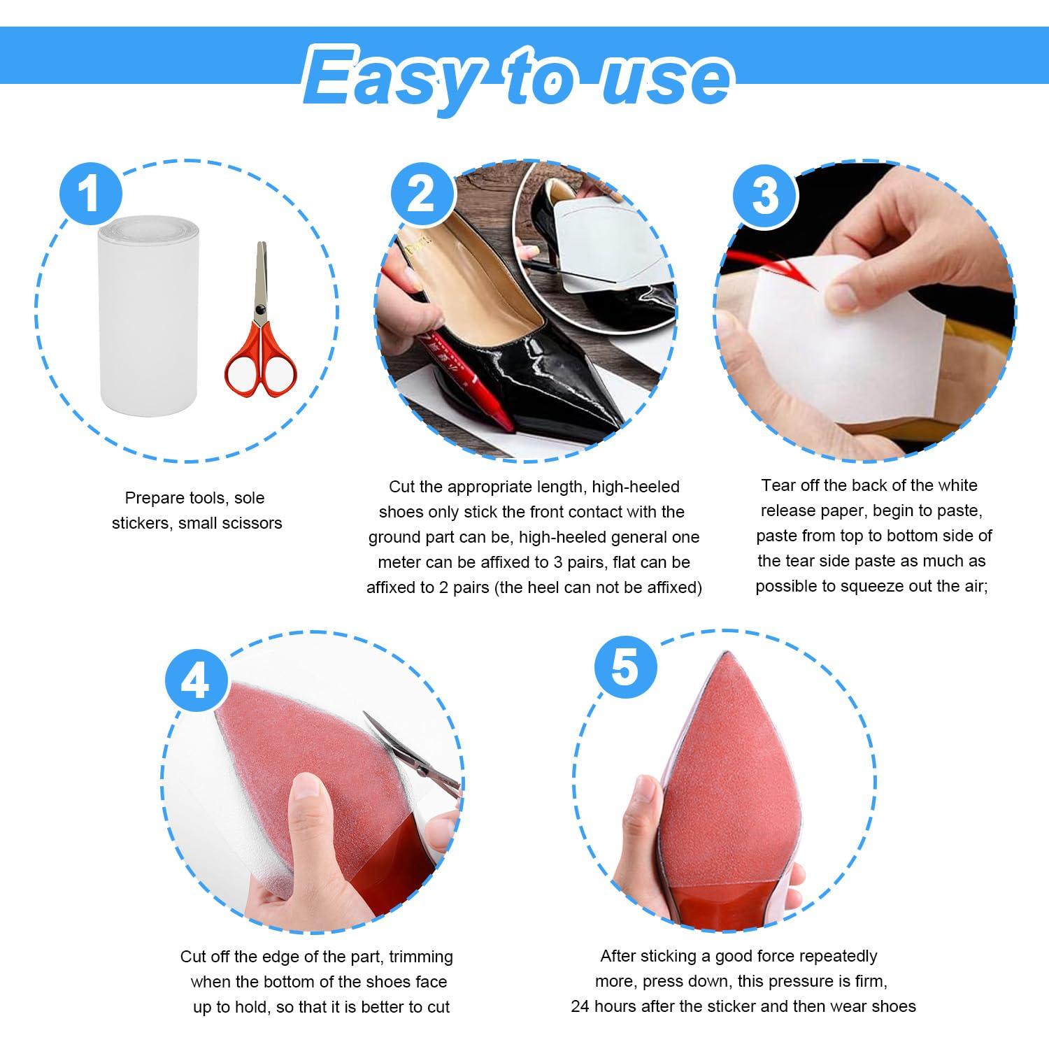 Tissting Shoes Sole Protectors Self-Adhesive Sole Protector Roll With Anti-Slip Lattice Texture, Crystal Clear Sole Sticker For High Heels Outdoors(2m/6.56ft)
