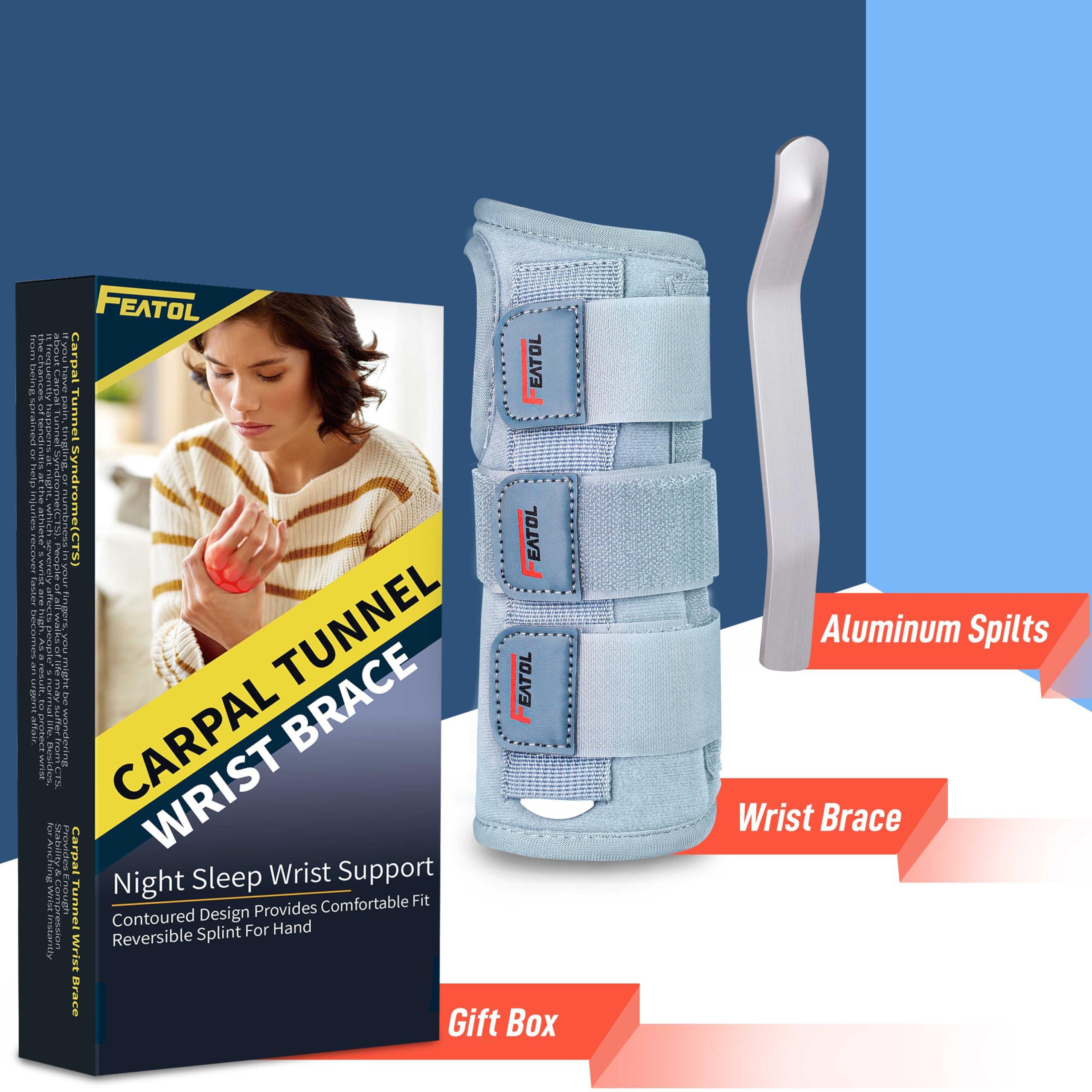 FEATOL FEATOL Wrist Brace Carpal Tunnel for Women Men, Adjustable Night Sleep Support Brace with Splints Left Hand, Medium/Large