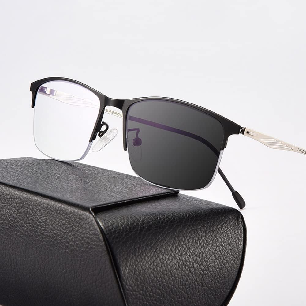 DDXW DDXW Photochromic Reading Glasses Men Transition Sunglasses Multifocus Metal Half Frame Eyeglasses Black Fashion Reading Sunglasses (Size : +2.50)
