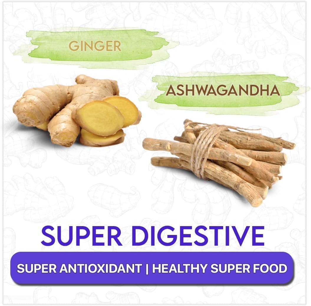 BLUE TEA BLUE TEA - Ginger Ashwagandha Tea - 10 Count - Pyramid Tea Bag | HERBAL BLEND | Antioxidant Rich - Herbal Tea - Caffeine free - Vegan - Non-GMO - Gluten Free - Zesty Flavor - No Sugar | Zipper Pack