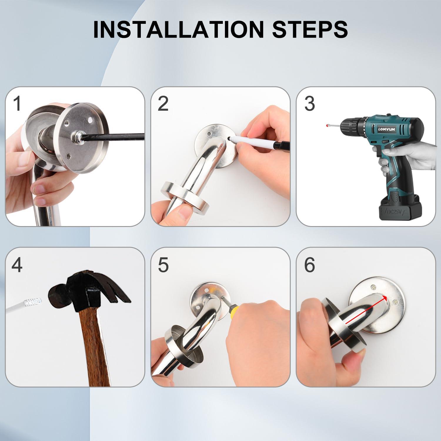 supregear supregear Bathroom Grab Bar, 24 inch 304 Stainless Steel Bathroom Safety Grab Bars Balance Grab Bar in Chrome for Bathtub Shower Toilet Kitchen Bedroom, Concealed Screw Wall Mounted