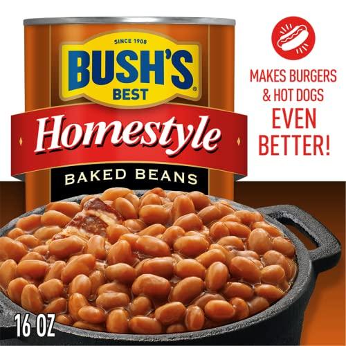 Bush's Best BUSH\'S BEST 16 oz Canned Homestyle Baked Beans, Source of Plant Based Protein and Fiber, Low Fat, Gluten Free, (Pack of 12)