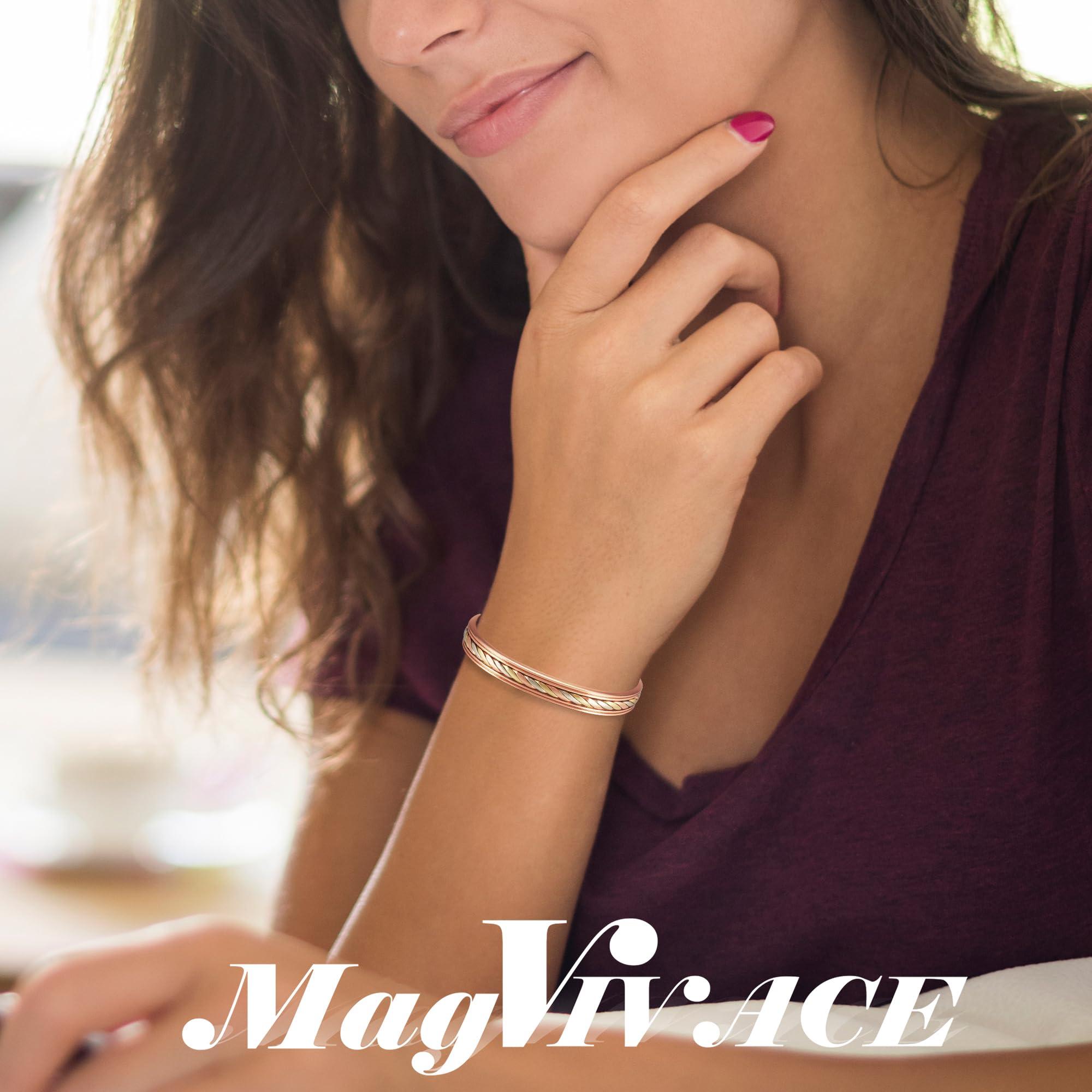MagVIVACE MagVIVACE Women Copper Magnetic Bracelet for Arthritis, Pure Copper Jewelry, Lymph Detox Bracelets with 3500 Gauss Magnet(1009)