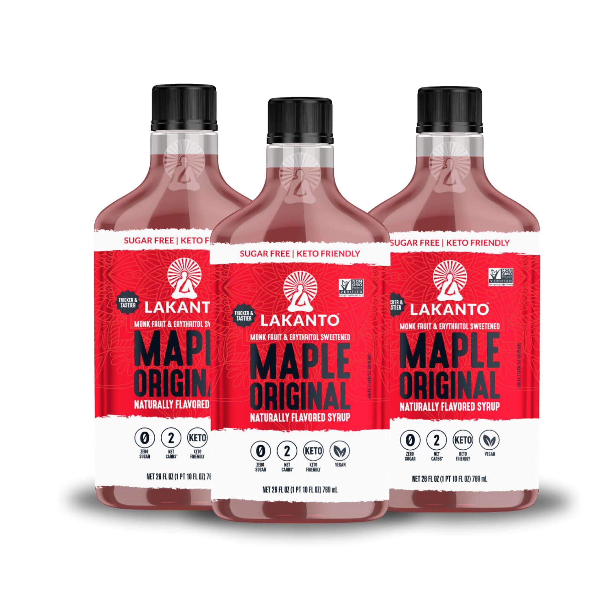 Lakanto Lakanto Sugar Free Maple Syrup - Monk Fruit Sweetener, Keto Diet Friendly, Vegan, 1g Net Carbs, Pancakes, Waffles, Oatmeal, Coffee, Tea, Granola, Frosting, Marinade, Dressing (13 fl oz - Pack of 3)