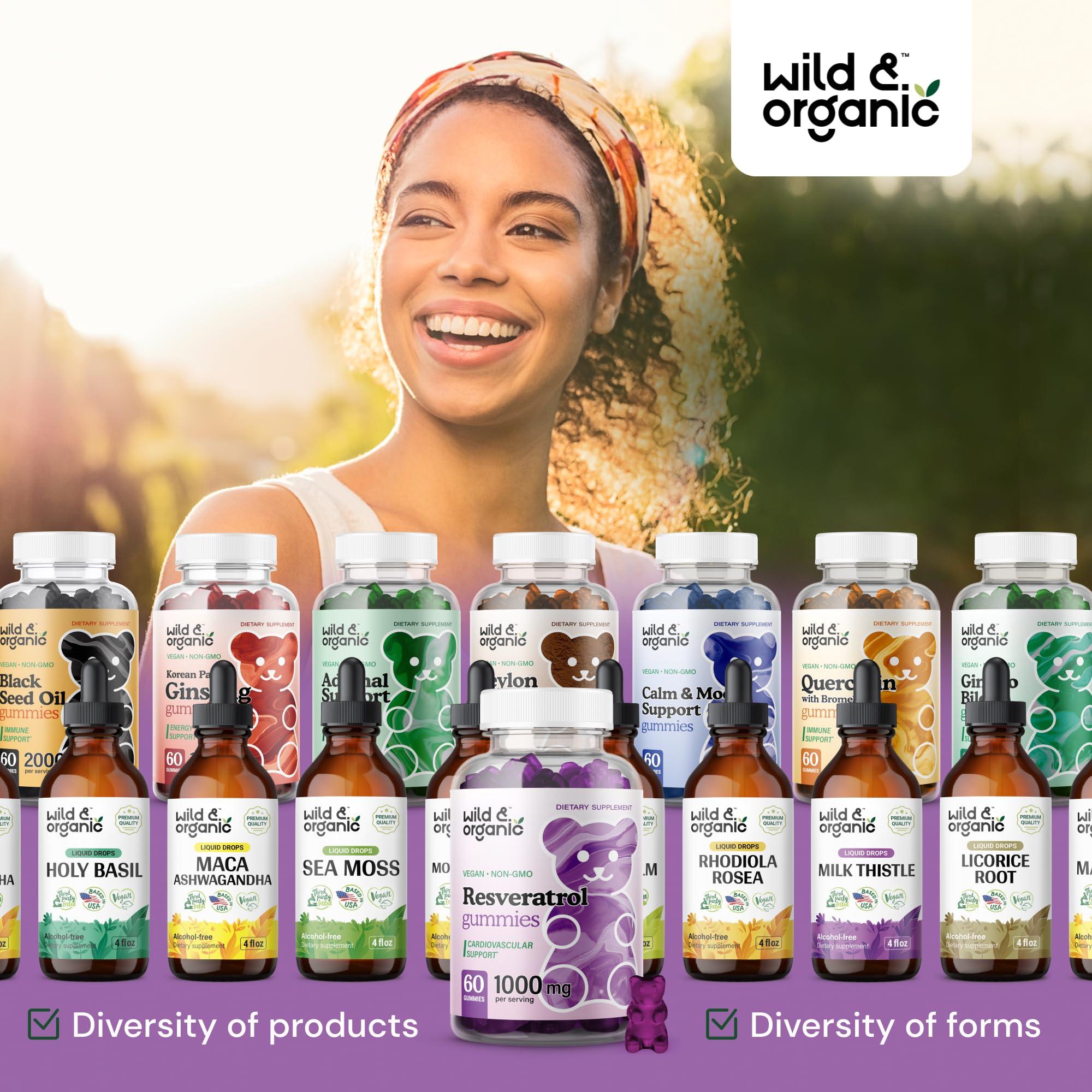 Wild & Organic Wild & Organic Resveratrol Gummies 1000mg - Trans Resveratrol Supplement for Antioxidant, Brain, Immune Support - 60 Vegan, Non-GMO Antioxidant Gummies