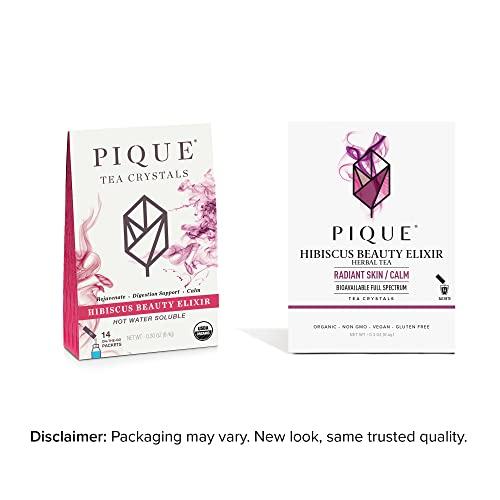 PIQUE Pique Organic Hibiscus Tea Crystals - Powerful Antioxidants and Caffeine-Free Herbal Tea, Real Egyptian Flower for Glowing Skin - 28 Single Serve Sticks (Pack of 2)