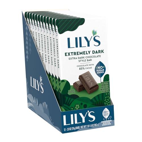 Lily's LILY\'S Extremely Dark Extra Dark Chocolate Style No Sugar Added, Sweets Bars, 2.8 oz (12 Count)