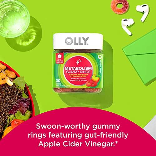 OLLY OLLY Metabolism Gummy Rings, Apple Cider Vinegar, Vitamin B12, Chromium, Energy and Digestive Health, Chewable Supplement, Apple Flavor, Twin Pack - 60 Count
