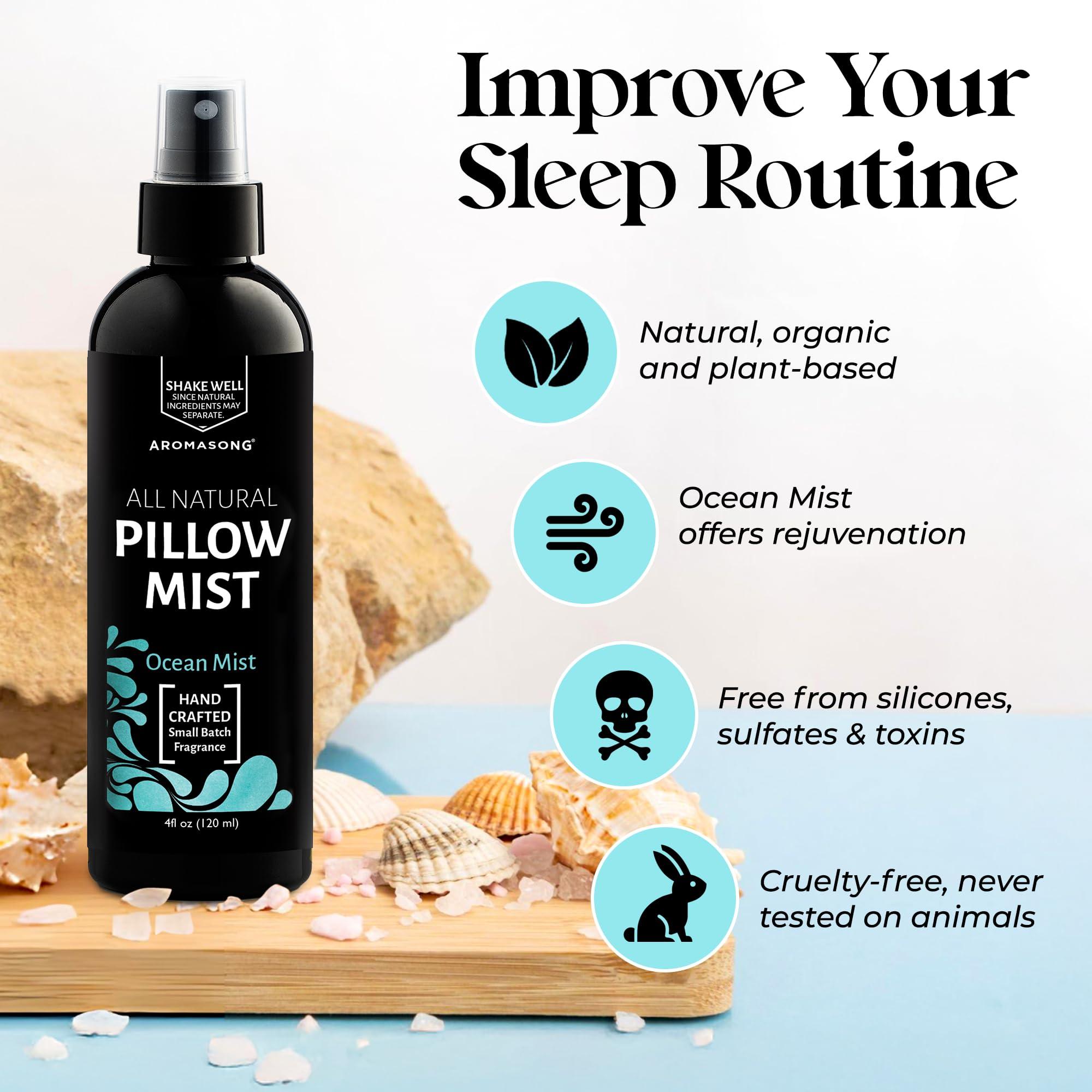 Aromasong Aromasong Ocean Mist Pillow Spray for Sleeping -All Natural Calming Linen & Bedtime Sleep Mist for Deep Sleep - Pillow Spray Aromatherapy with Botanical Essential Oils for Relaxing Stress
