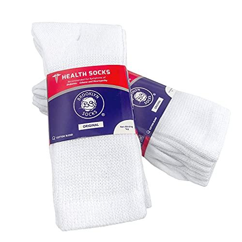 Brooklyn Socks 3 Pairs of Cotton Diabetic Neuropathy Crew Socks (9-11, Fits Men's Shoe Size 7-9.5, White)
