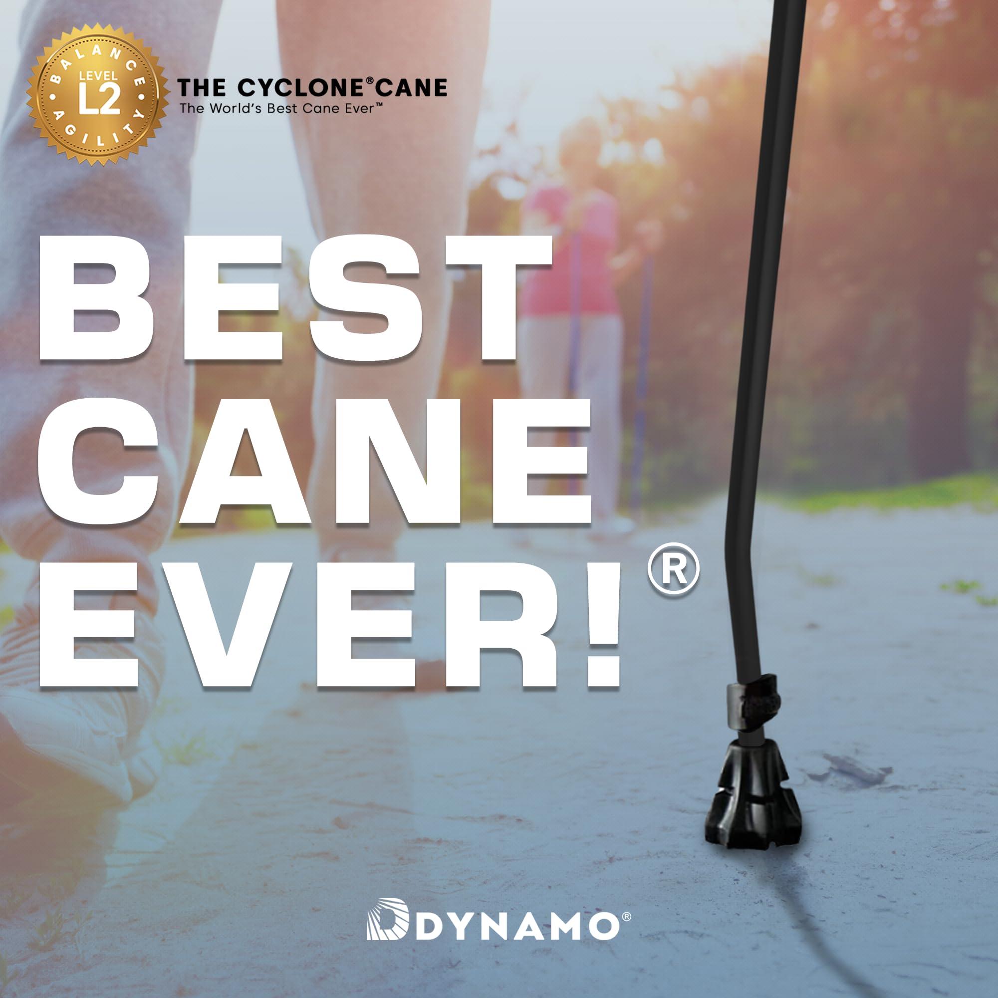 DynamoMe Dynamo Cyclone Cane Maximum Grip for Every Step. Designed for All-Day Comfort. Built to Keep You Steady and Safe. Stability You can Trust, Anywhere You go. (Black)