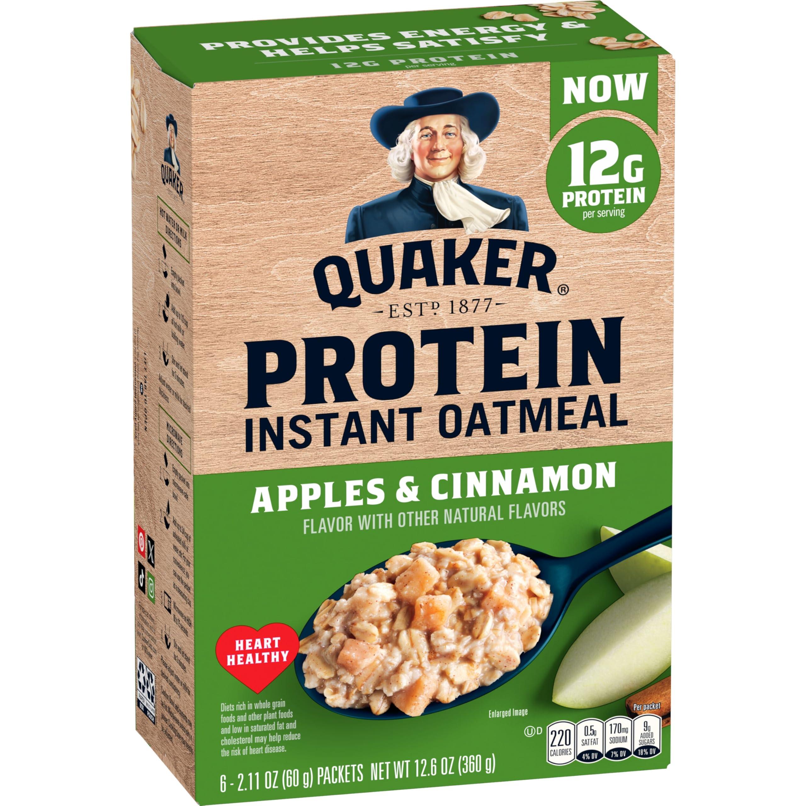 Quaker Quaker Instant Oatmeal, Protein Apple Cinnamon, 6 Count