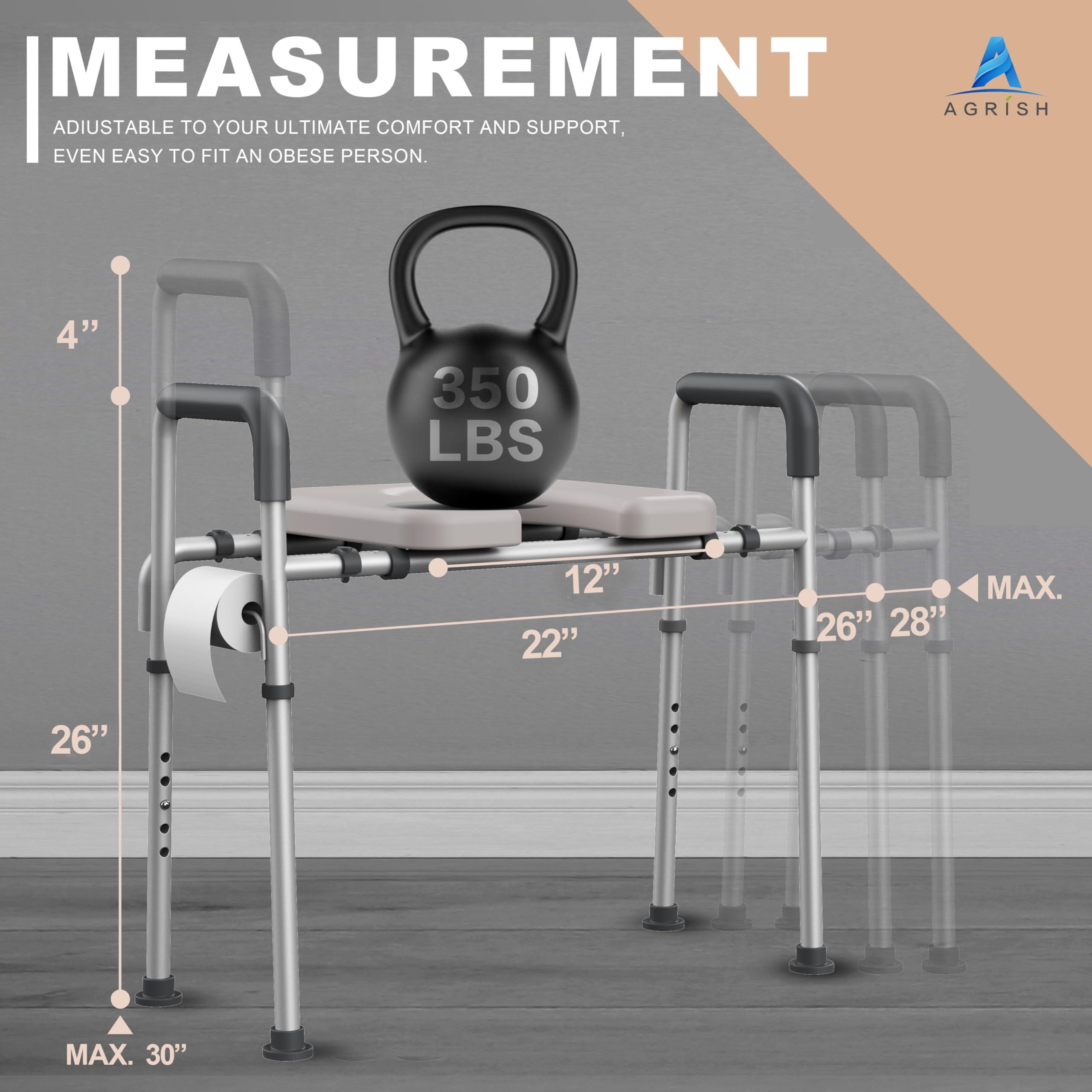Agrish Agrish Raised Toilet Seat with Handles - Width and Height Adjustable Padded Toilet Seat Risers for Seniors, Bariatric, Handicap, Heavy Duty 350lbs Raised Toilet Seat, Fit Any Toilet