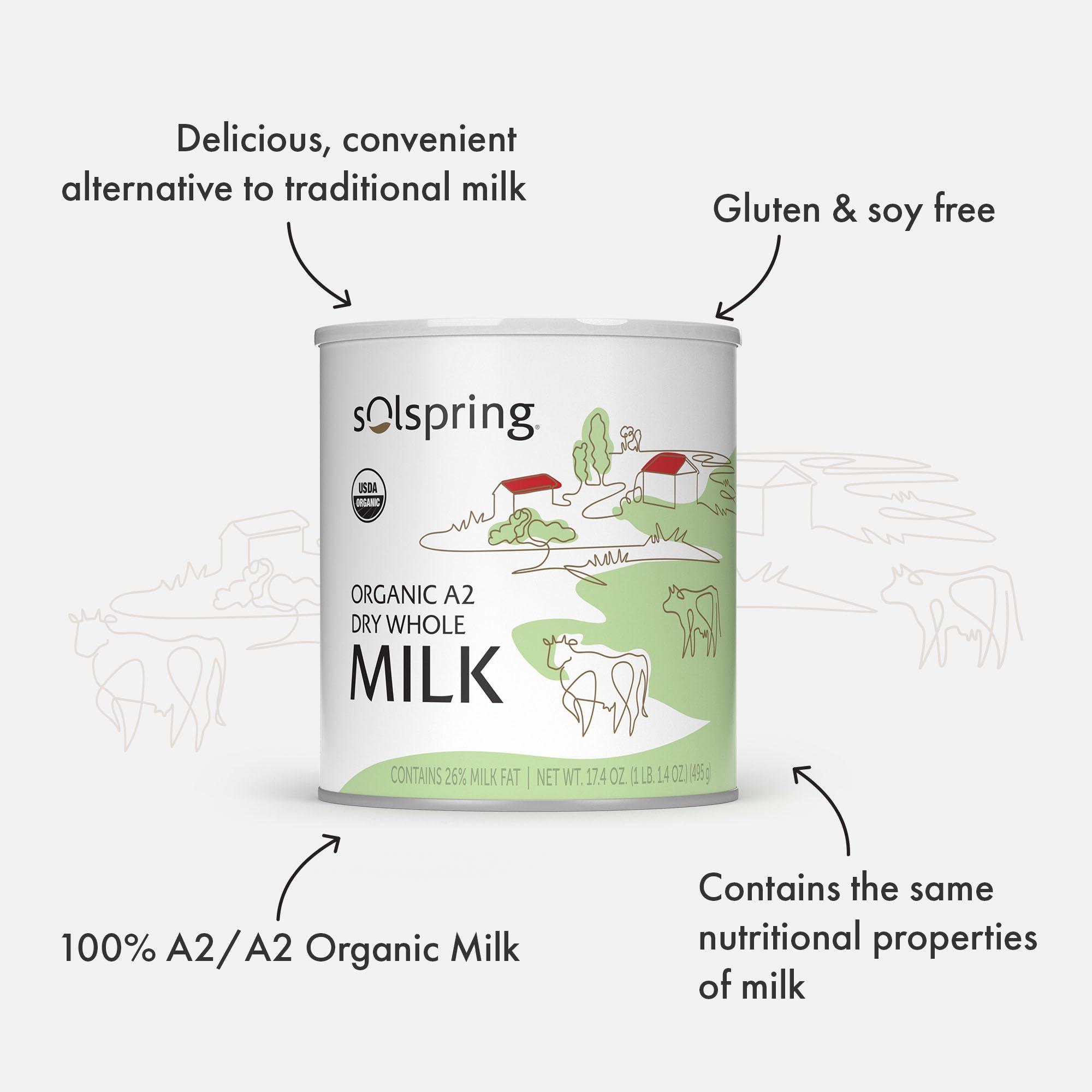 Dr. Mercola Solspring Organic A2 Dry Whole Milk, 15 Servings, 17.4 Oz. (495 g), Contains 26% Milk Fat, Gluten Free, Soy Free, Certified USDA Organic, Dr. Mercola