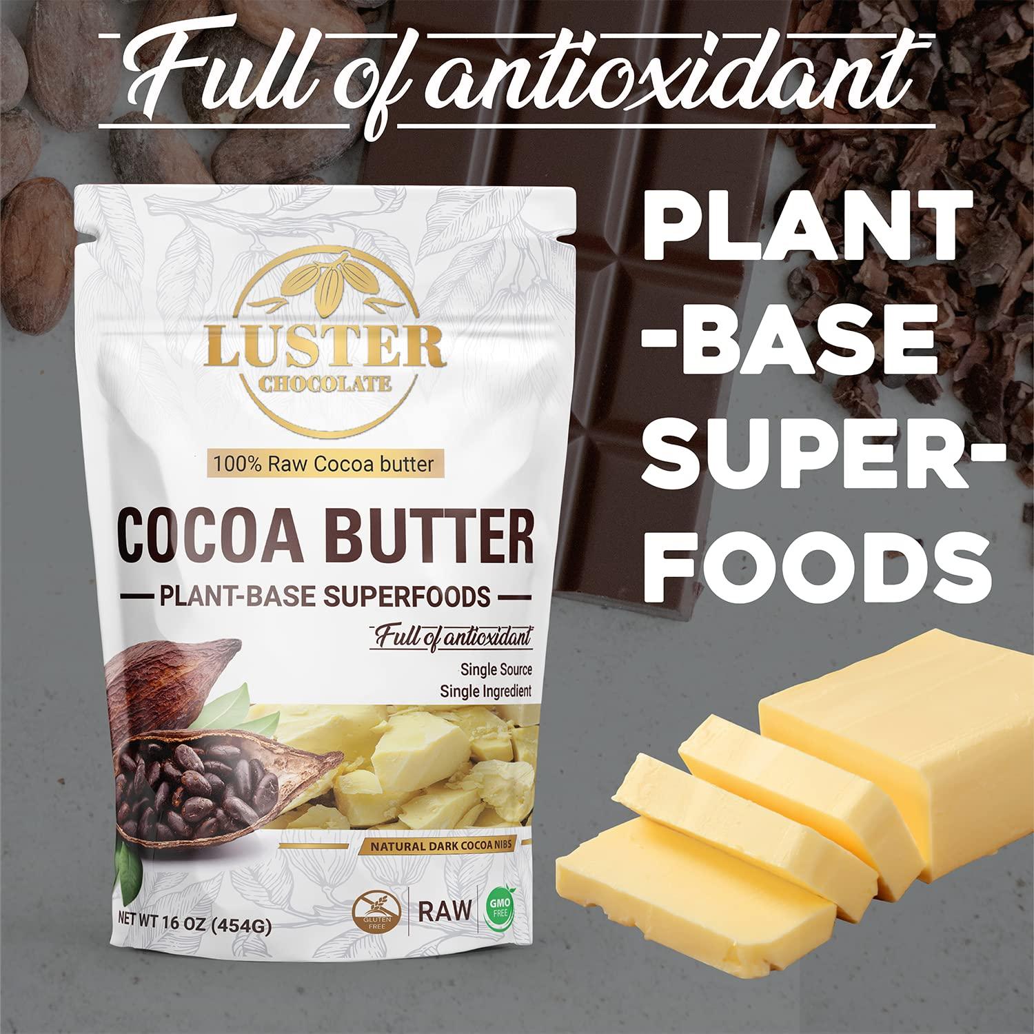 Luster Chocolate Luster Chocolate 100% Natural Cacao Butter Organic 16 oz (454g) Vegan & Non GMO - Gluten Free - Pure Cocoa Butter Raw Organic - Full of Antioxidant