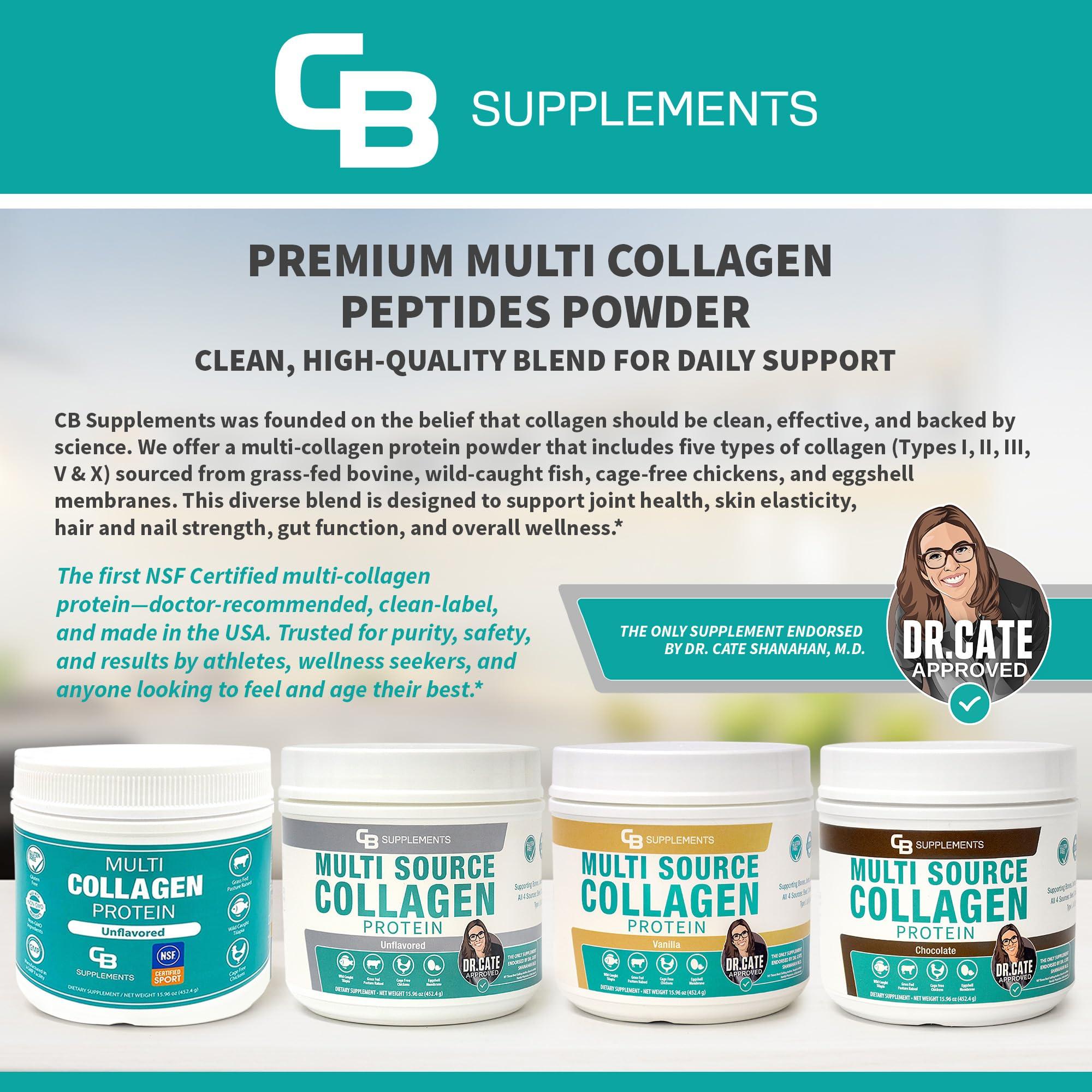 CB Supplements CB Supplements Unflavored Multi Collagen Protein Powder - Hydrolyzed Bovine Collagen Peptides, Albumen Protein, Hydrolyzed Marine Collagen Peptides