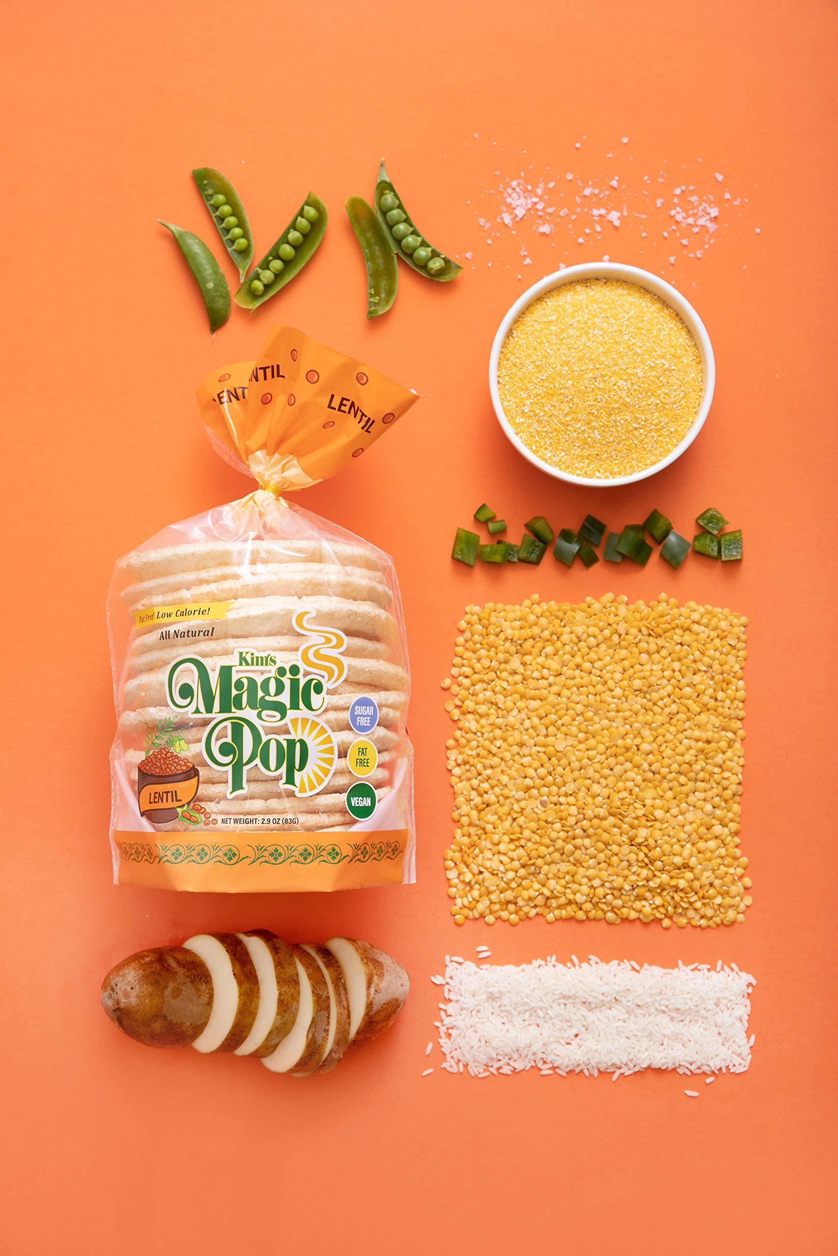 Kim's Magic pop Kim\'s Magic Pop Freshly Popped Rice Cakes | Keto, Vegan | LentilFlavor | 12 Bags | 15 Cakes per Bag | Low Carb, Sugar Free, Fat Free, Natural, Multigrain Korean Snack | Easy Bread, Chip, Cracker Replacement