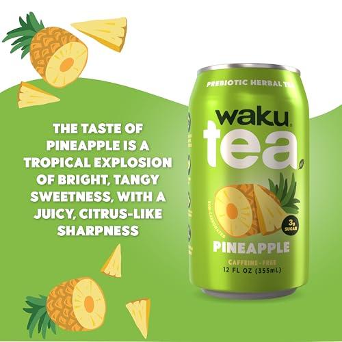 W WAKU HEALTHY TRADITION WAKU TEA, Prebiotic Herbal Tea, Pineapple, Supports Digestive & Gut Health, Keto Friendly, Zero Added Sugar, 5g Fiber, Caffeine Free, Natural Sweetner, 12 pack, 12oz Cans