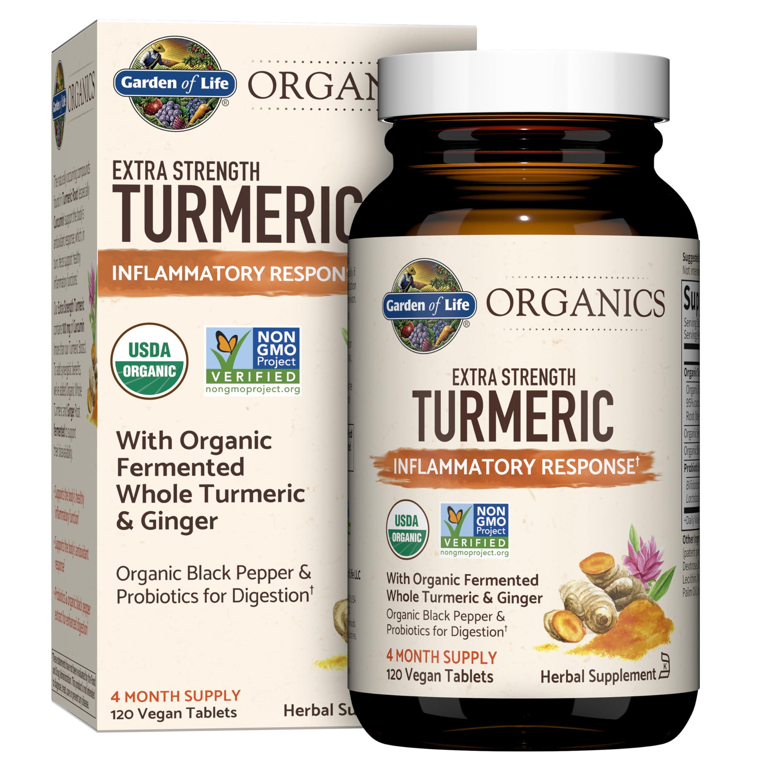 Garden of Life Garden of Life Organics Extra Strength Turmeric Inflammatory Response 120 Tablets-100Mg Curcumin (95% Curcuminoids) Black Pepper, Probiotics, Organic Non-GMO Vegan Gluten Free Herbal Supplement