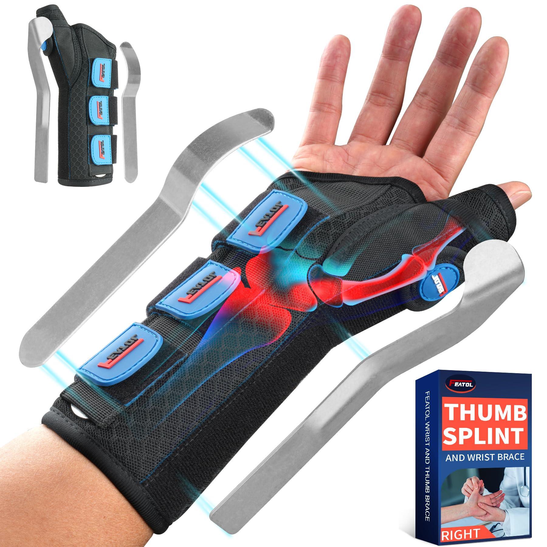 FEATOL FEATOL Carpal Tunnel Wrist Brace Night Support, Wrist and Thumb Brace for Dequervain\'s Tenosynovitis, Tendonitis, Arthritis, Thumb Spica Splint Right Hand-Small/Medium-Women and Men
