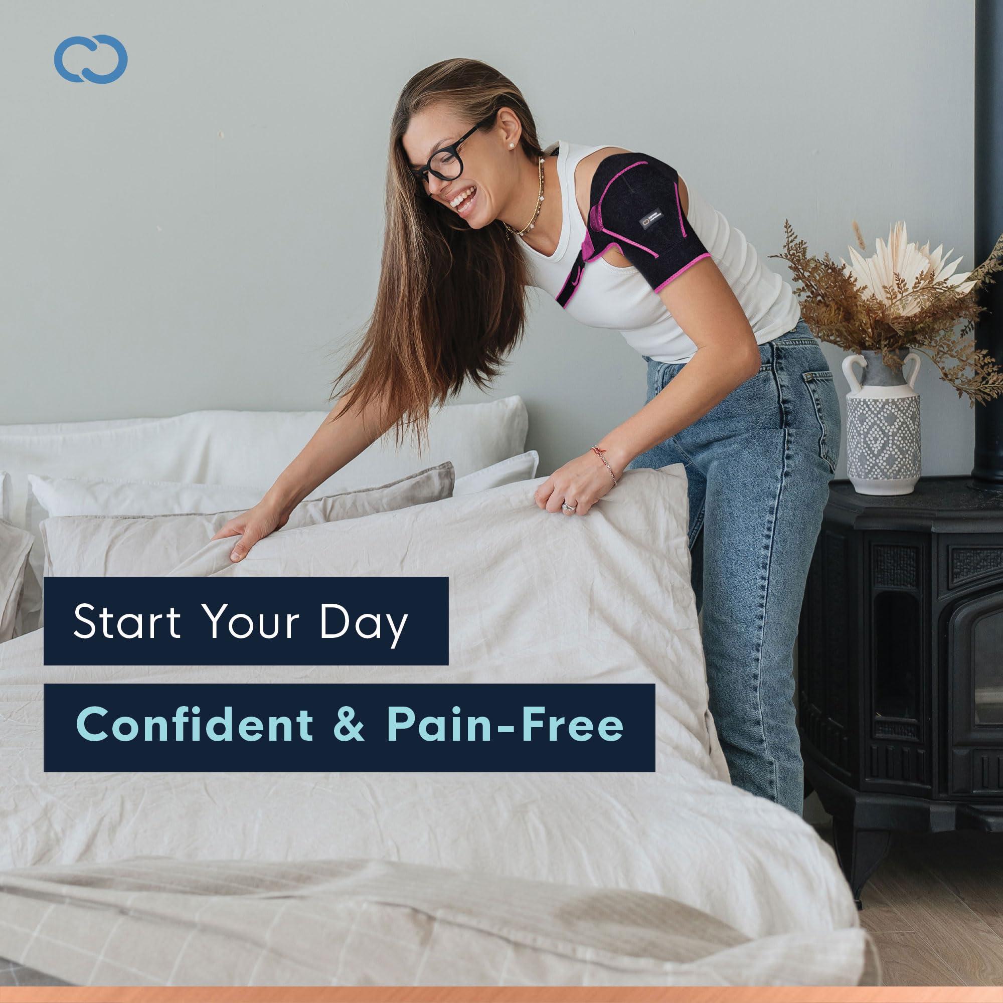 Copper Compression Copper Compression Recovery Shoulder Brace - Immobilizer for Torn Rotator Cuff, AC Joint Pain Relief, Dislocation, Arm Stability, Injuries, Tears - Adjustable Fits Men, Women - Black/Pink - L/XL