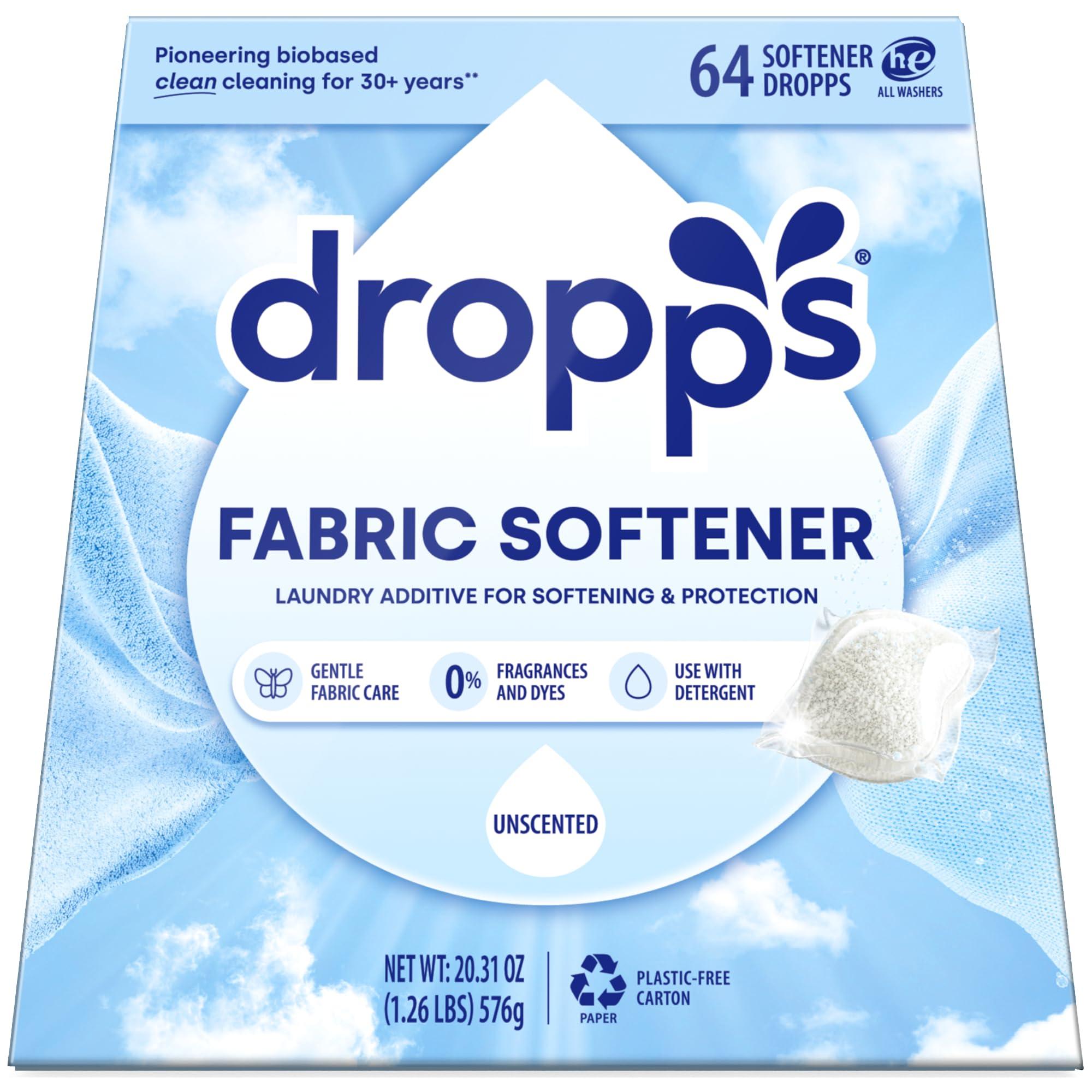dropps Dropps Laundry Fabric Softener Pods, Unscented (64 Pods) - Fabric Softener Liquid Pods for Fluffy, Soft Fabrics - HE Compatible Mineral Based Ingredients Laundry Supplies