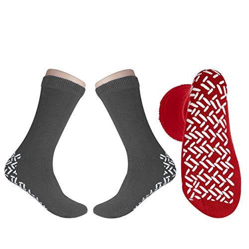 NOBLES HEALTH CARE PRODUCT SOLUTIONS Nobles Non-Skid Bariatric Slipper Socks - XXXL Extra Wide Socks, Diabetic Socks for Men and Women - Hospital Socks for Swollen Feet, Edema Socks, Diabetes Socks - 3 Pairs, 2 Grey 1 Red